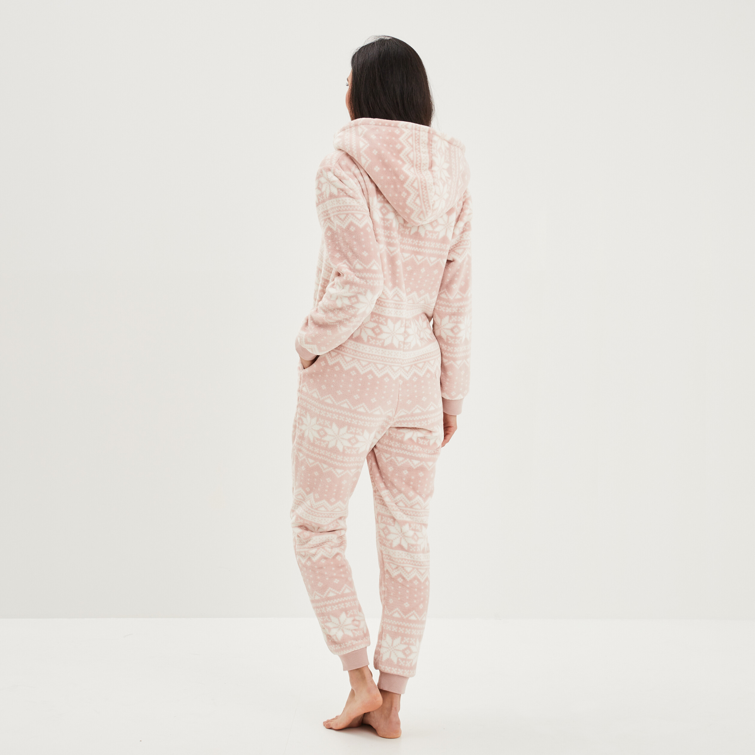 Combinaison pyjama pilou a capuche rose femme