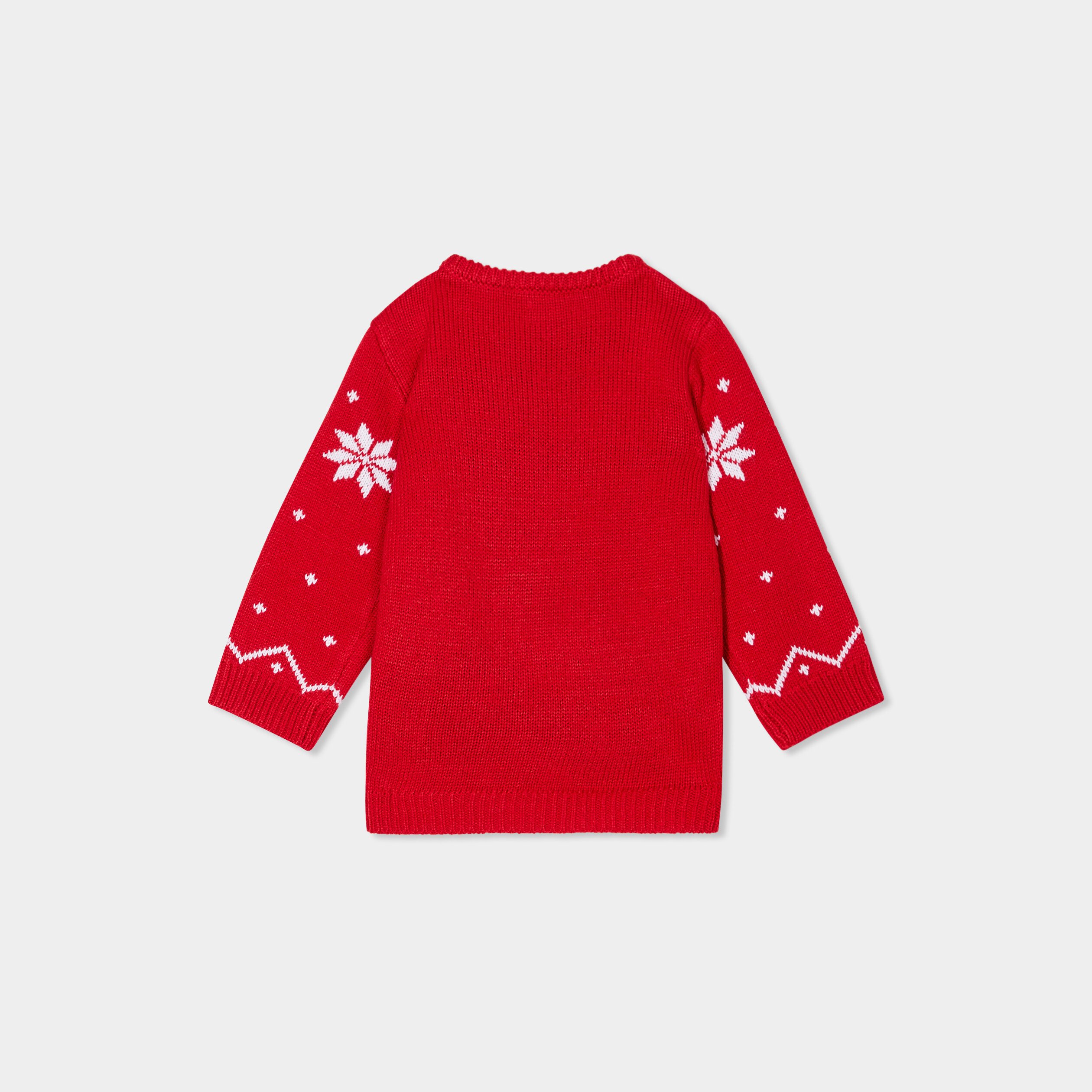 Pull de Noel epaule boutonnee col rond rouge bebe garcon