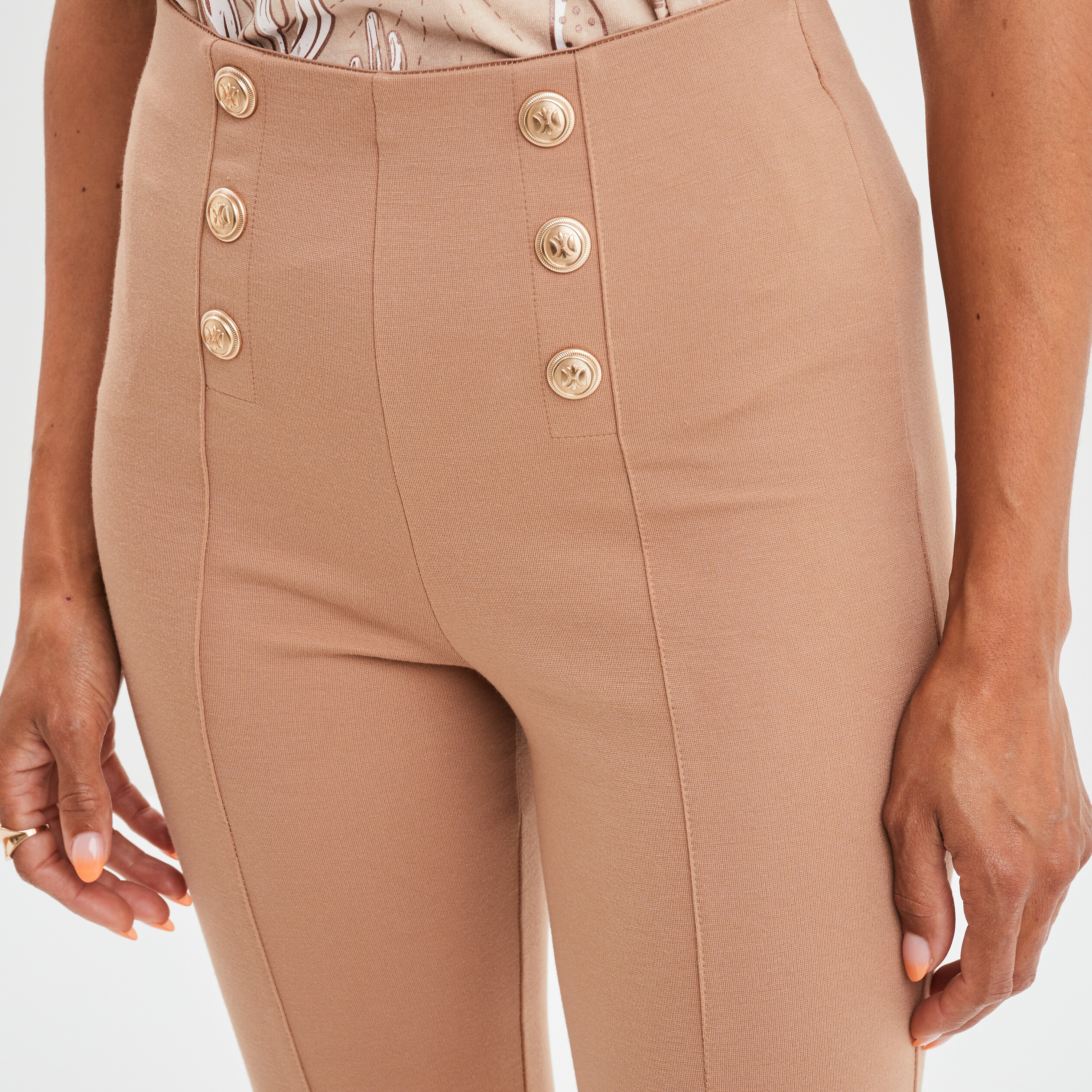 Pantalon tregging slim ponts marron clair femme