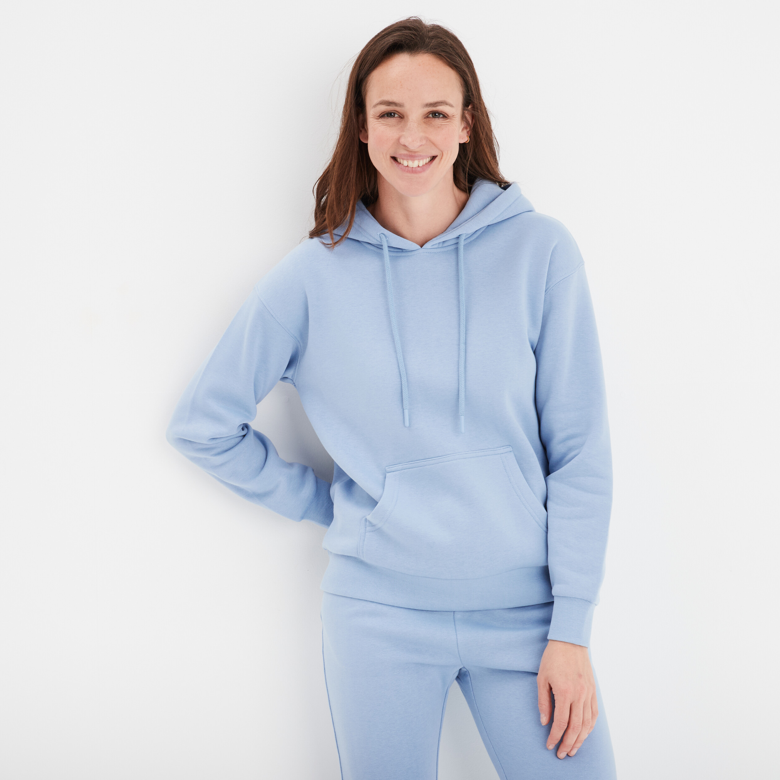 Sweat hoodie molleton a capuche bleu clair femme