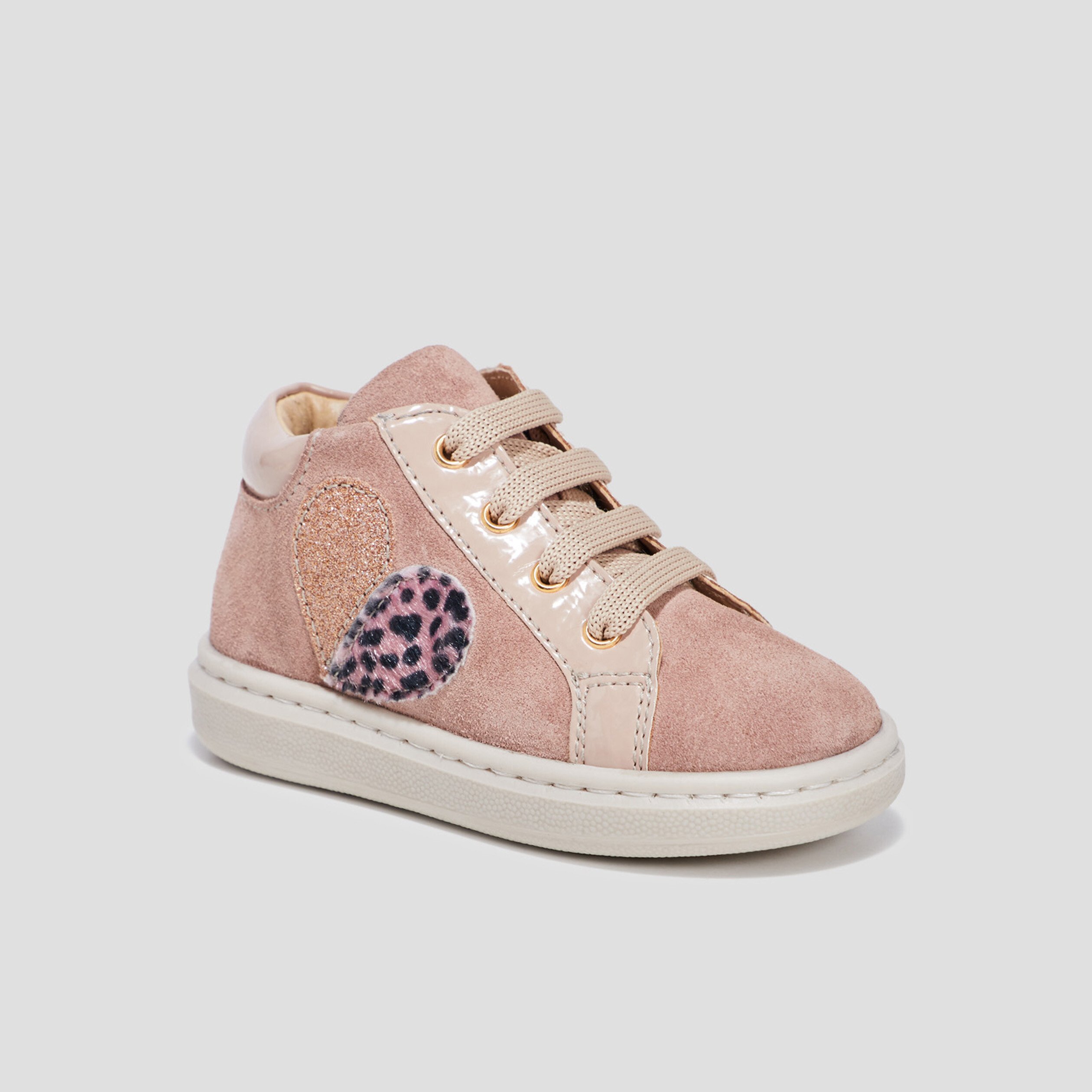 Baskets montantes en cuir rose b b fille La Halle