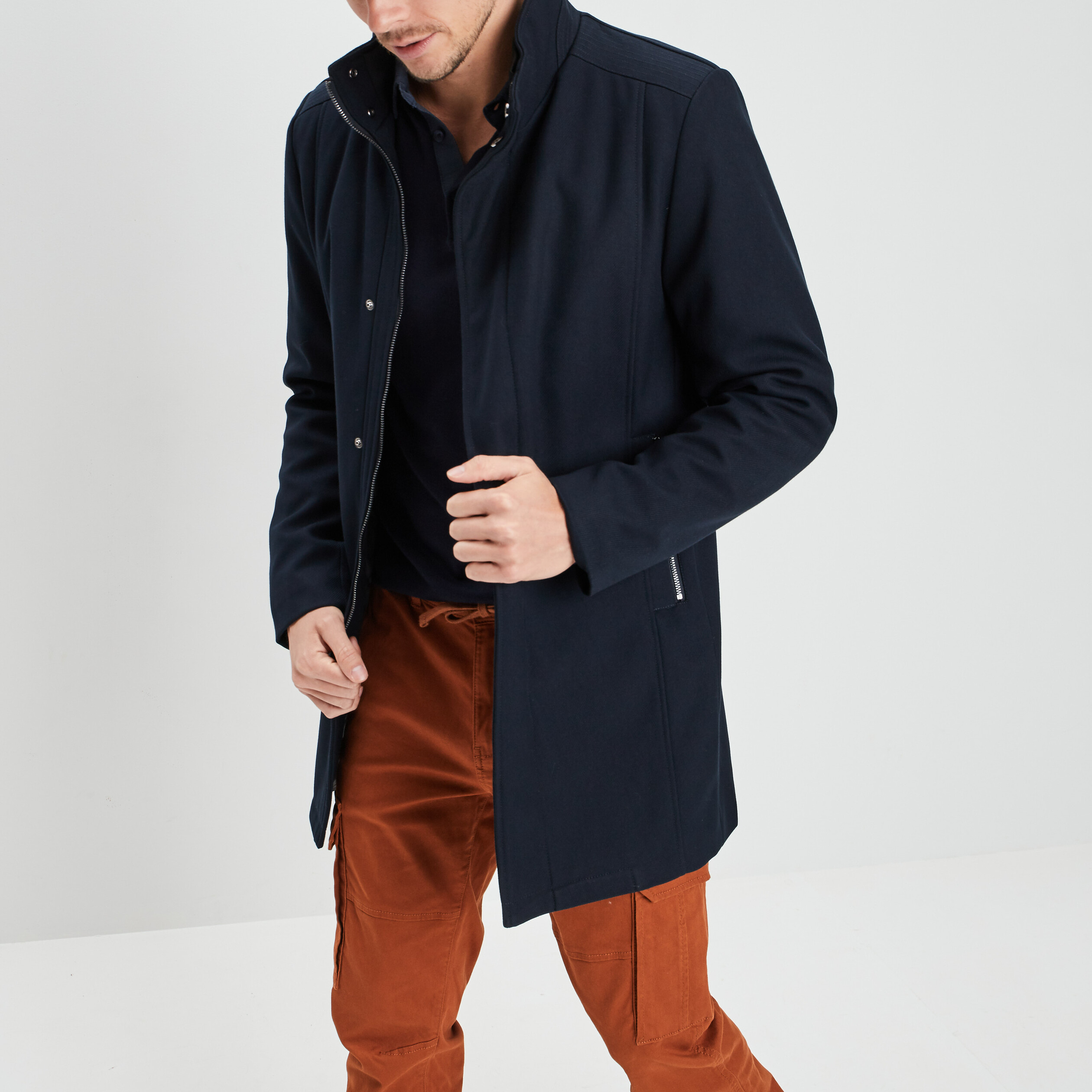 Manteau long bleu marine homme best sale