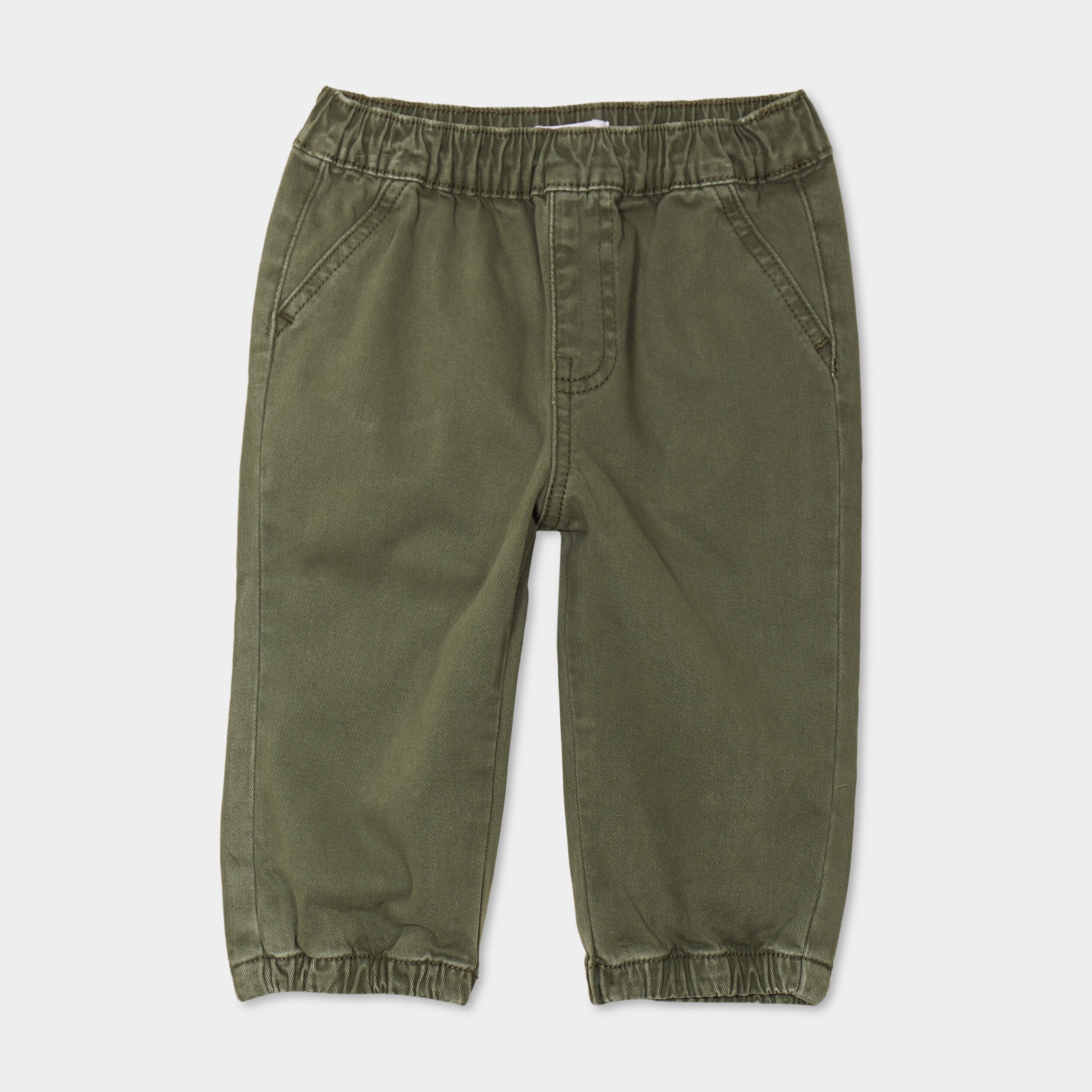 Pantalon jogger bas elastique coton vert kaki bebe garcon