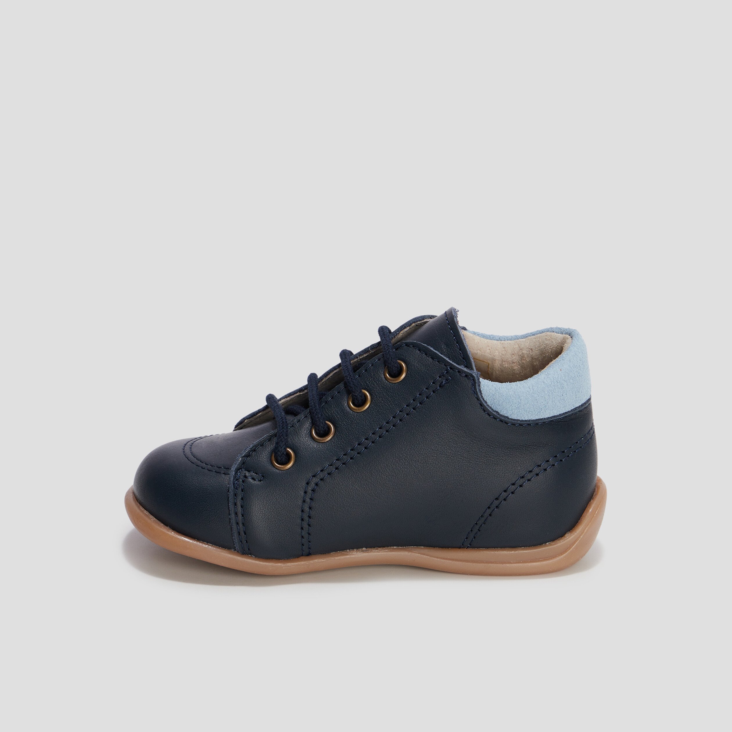 Bottillons en cuir lacets bleu marine b b gar on La Halle