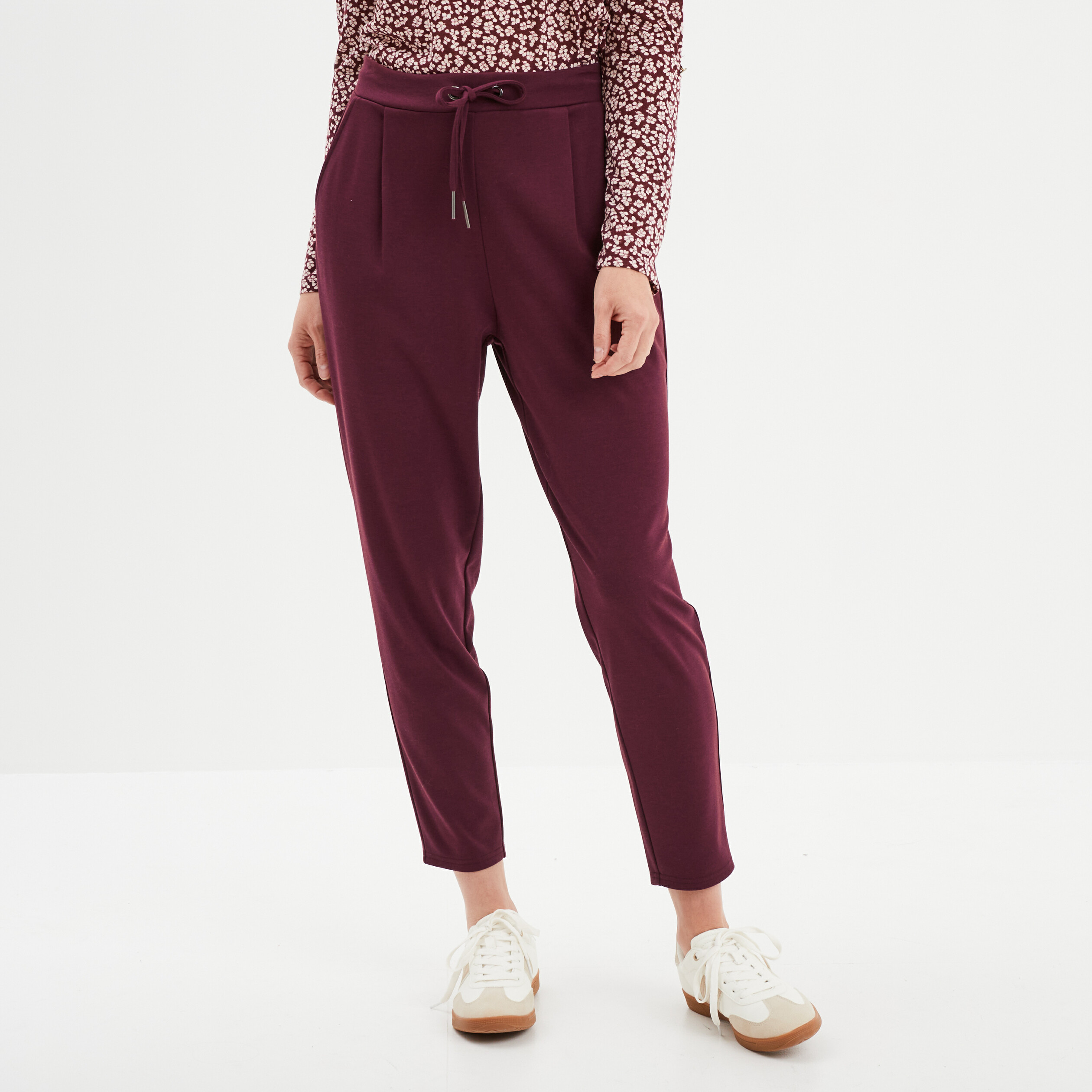 Pantalon en molleton a taille elastiquee prune femme La Halle