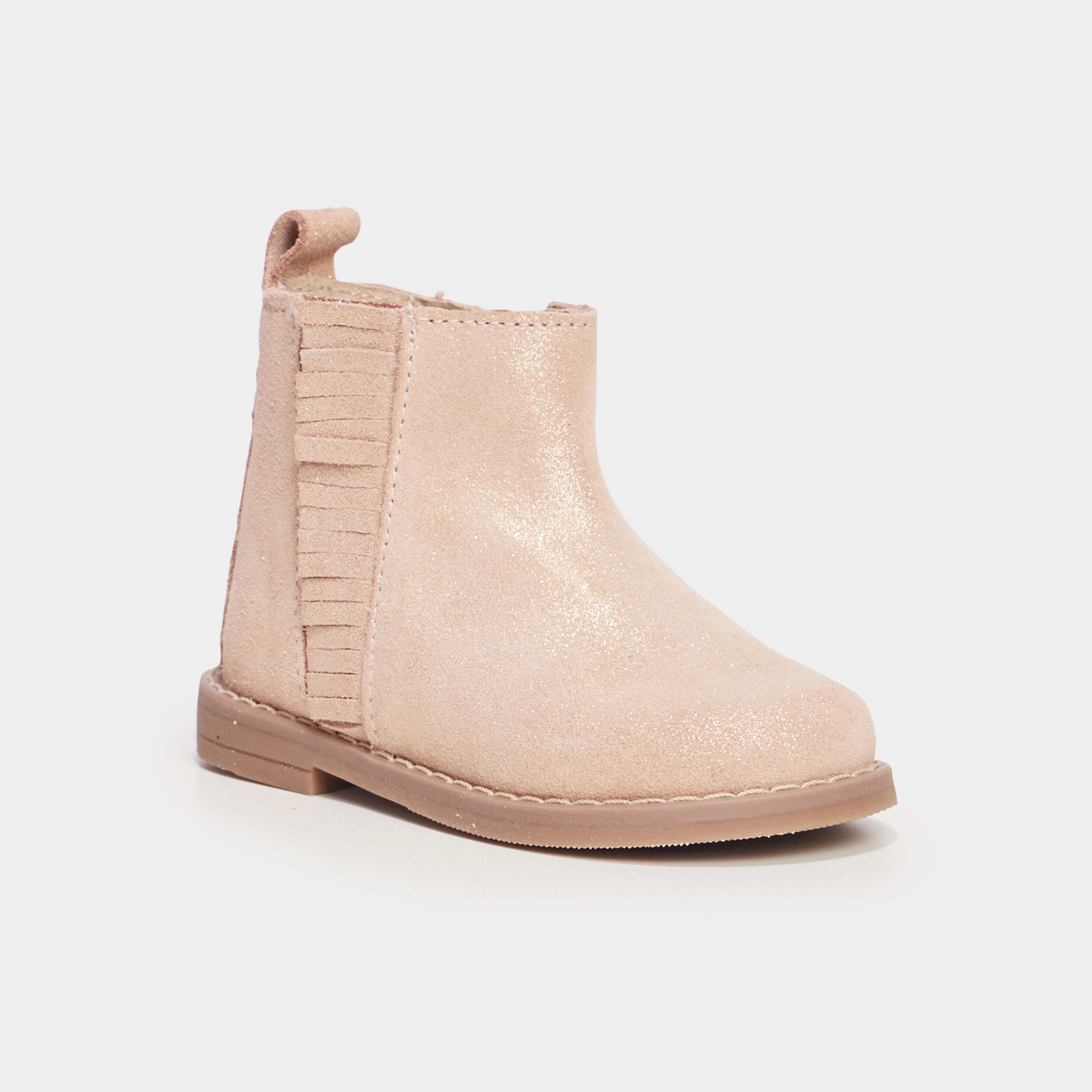 Bottines en cuir a franges Creeks rose champagne bebe fille La Halle