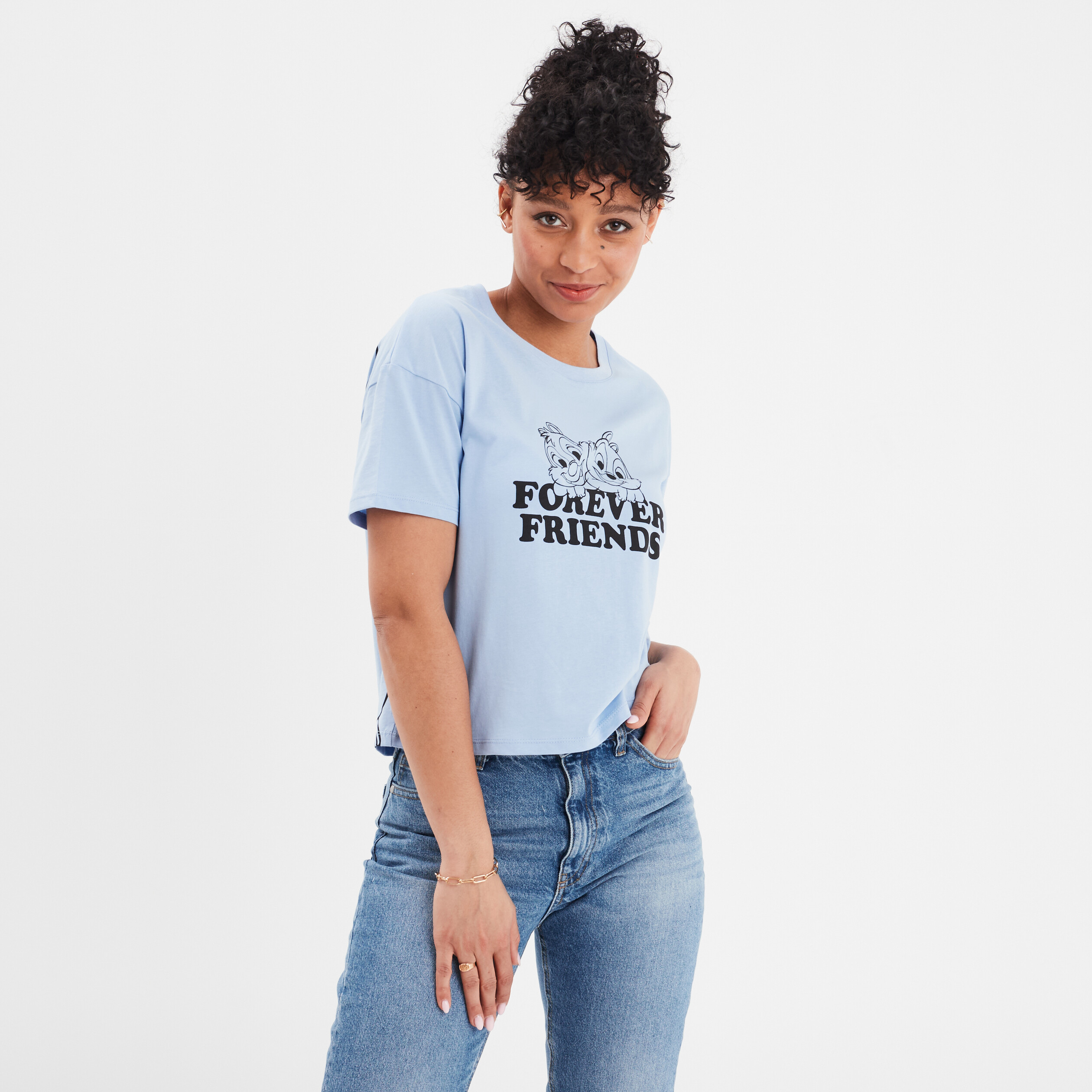 T shirt manches courtes Tic et Tac bleu ciel femme La Halle