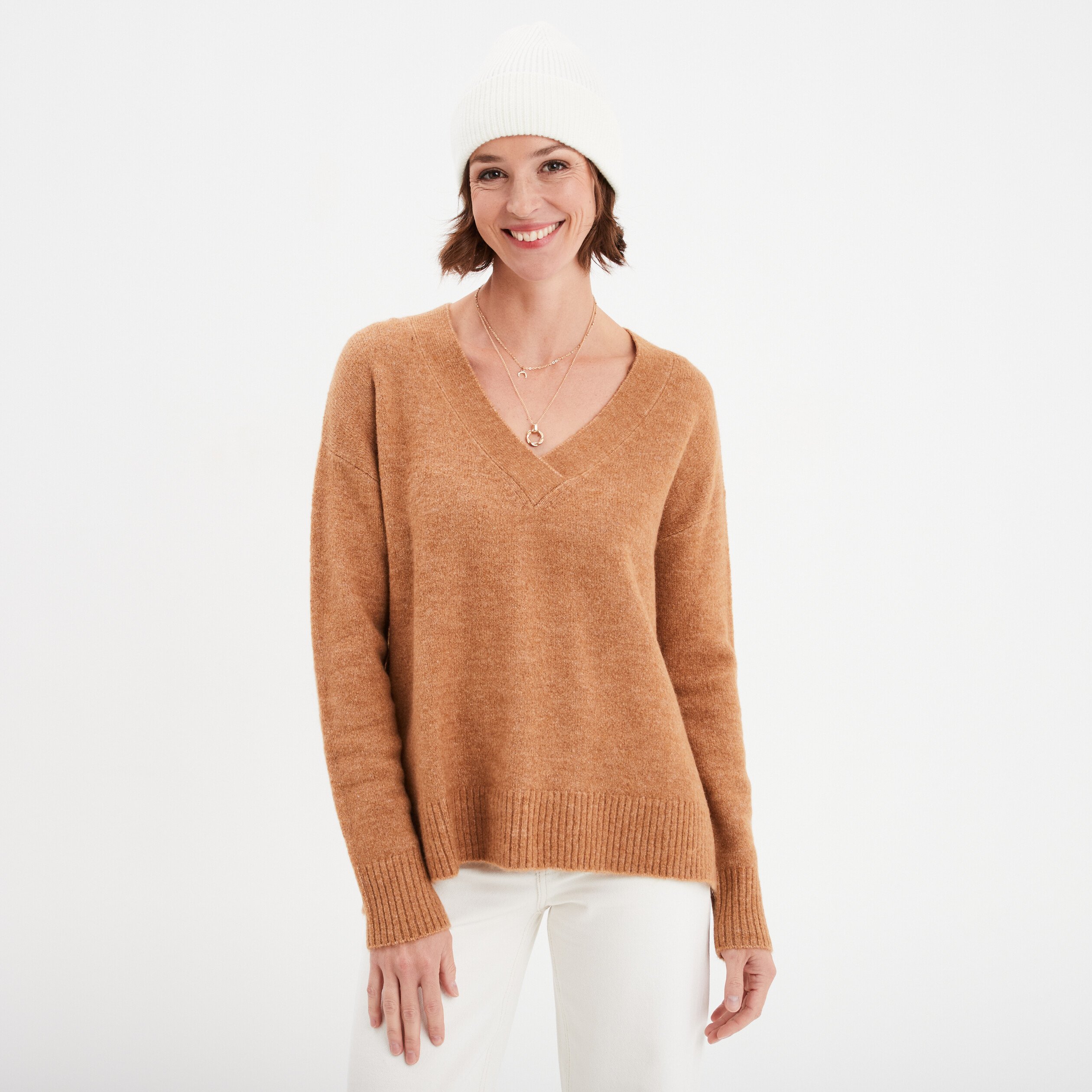 Pull beige fashion col v