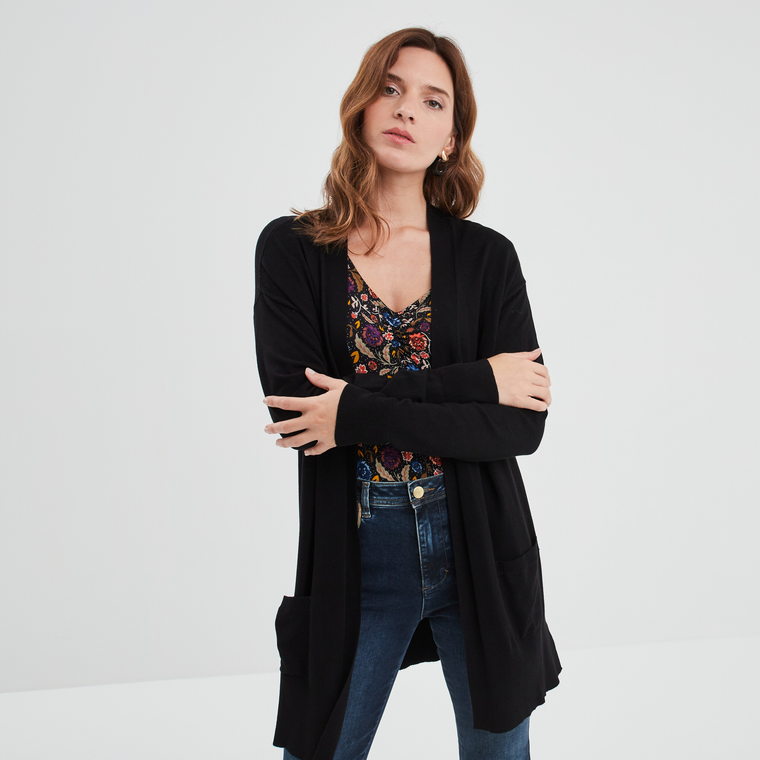 Cardigan mi long femme sale