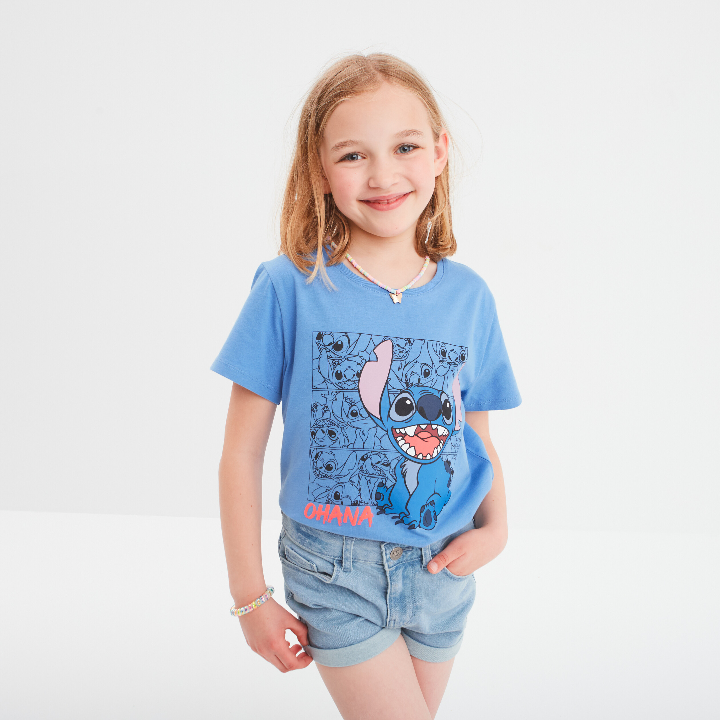 T shirt manches courtes Stitch bleu fille