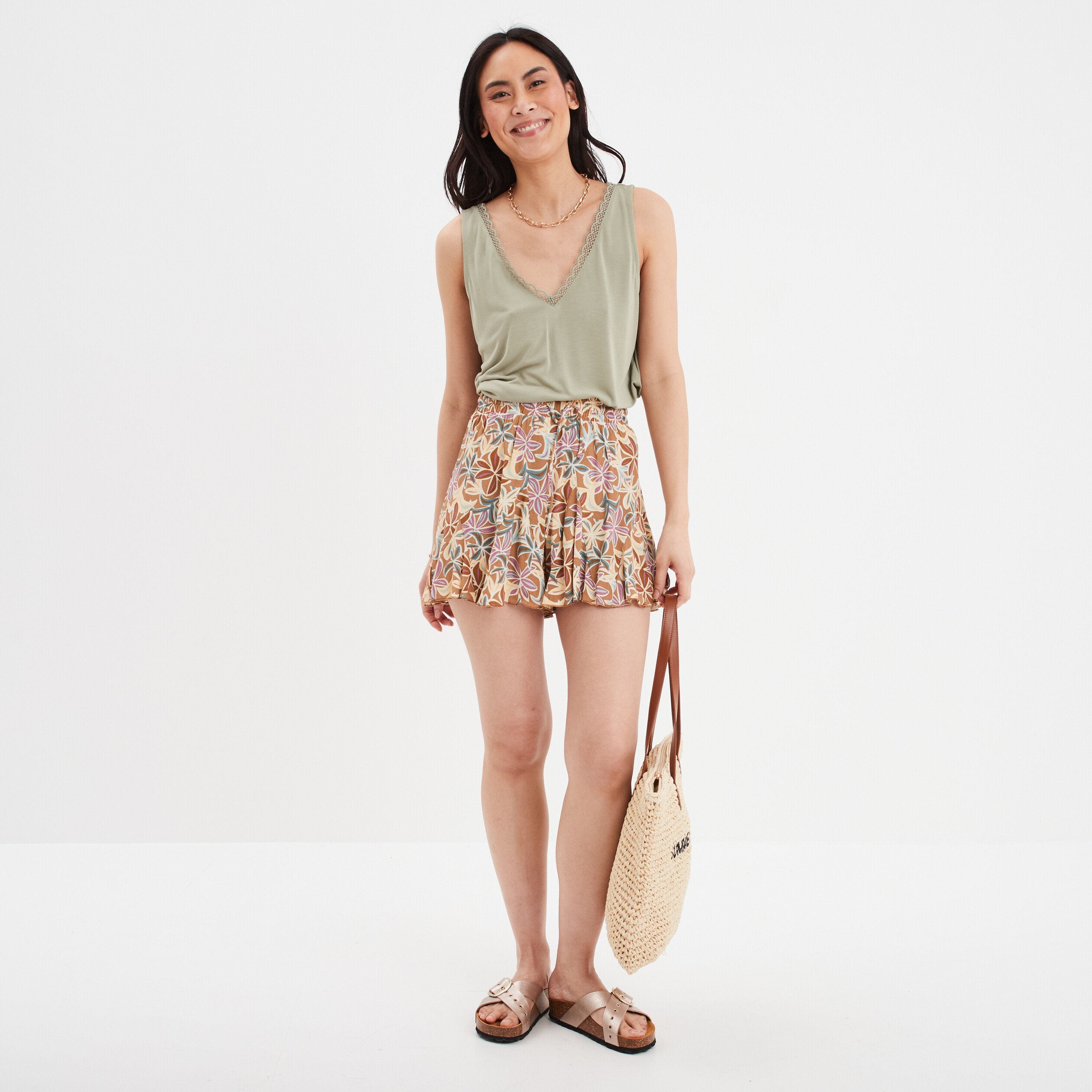 Short fashion femme camel