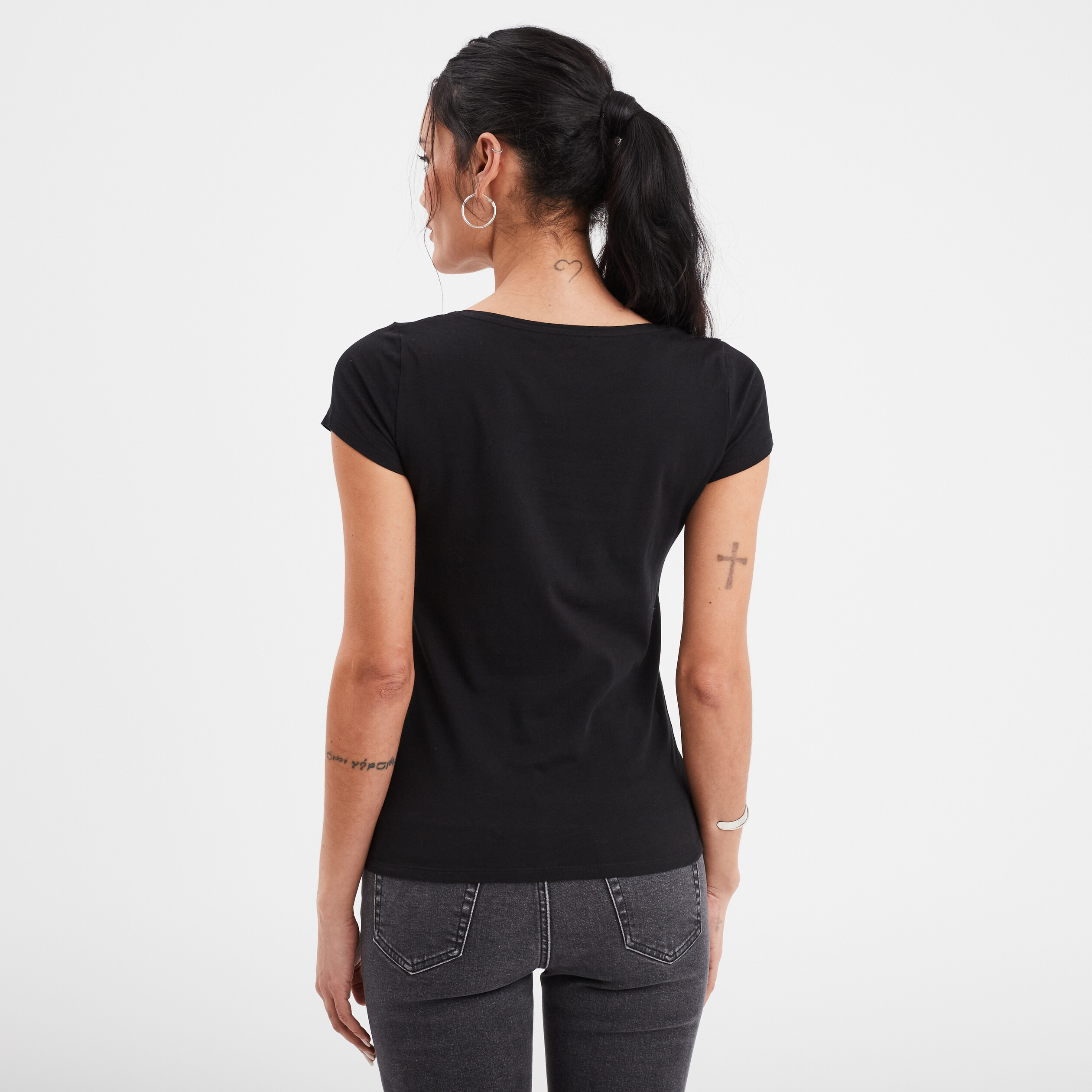 T shirt long noir femme on sale