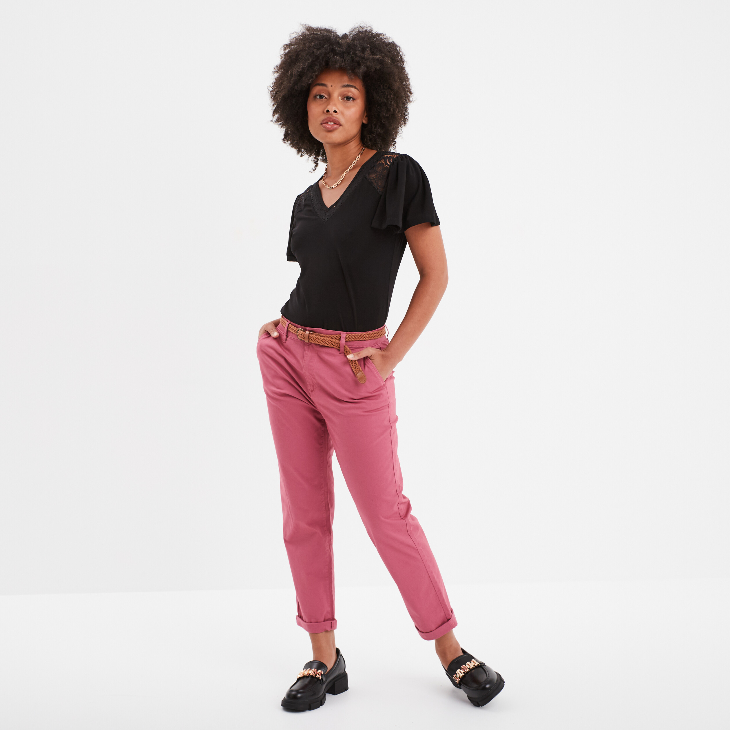 Pantalon rose femme hotsell