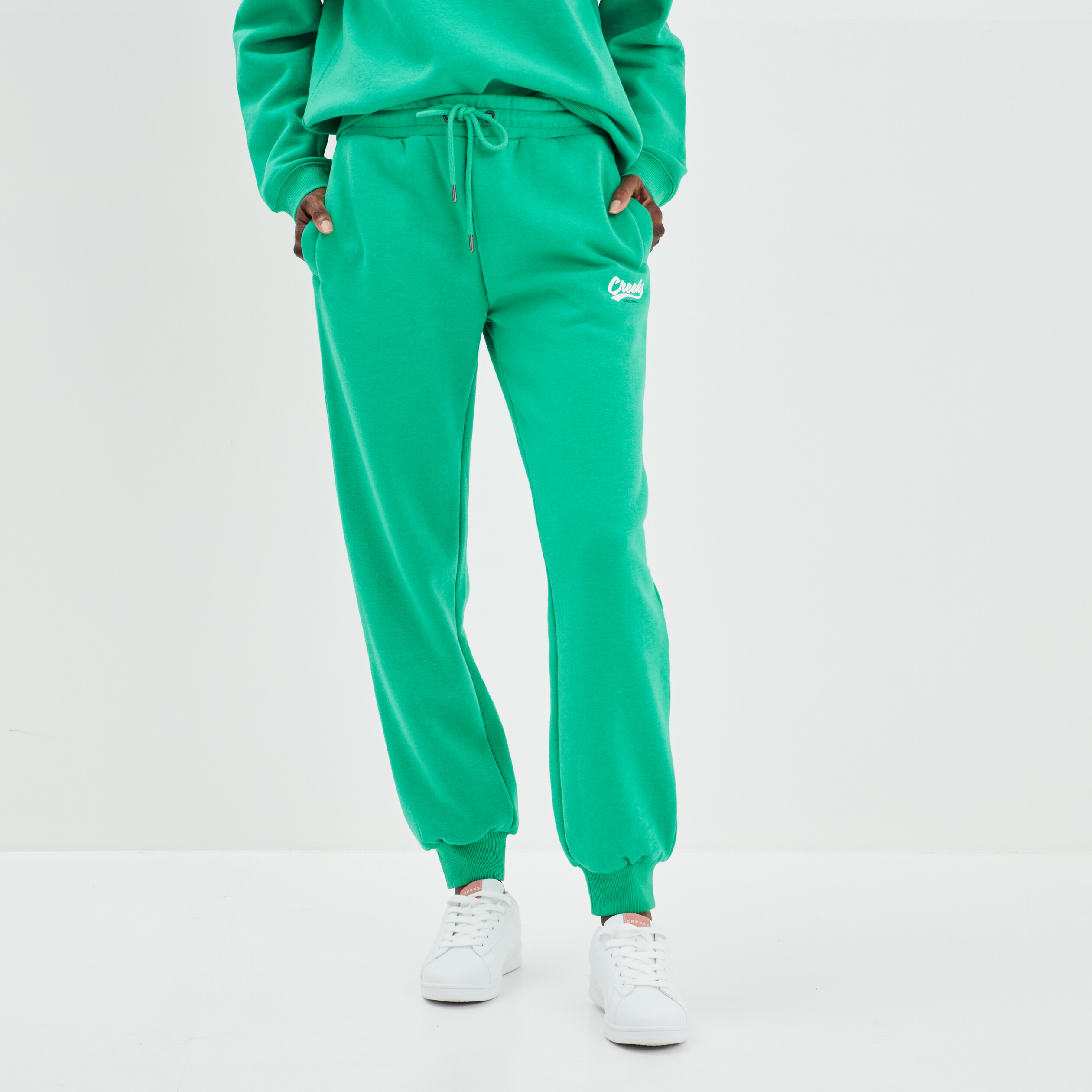 Pantalon jogging droit vert femme