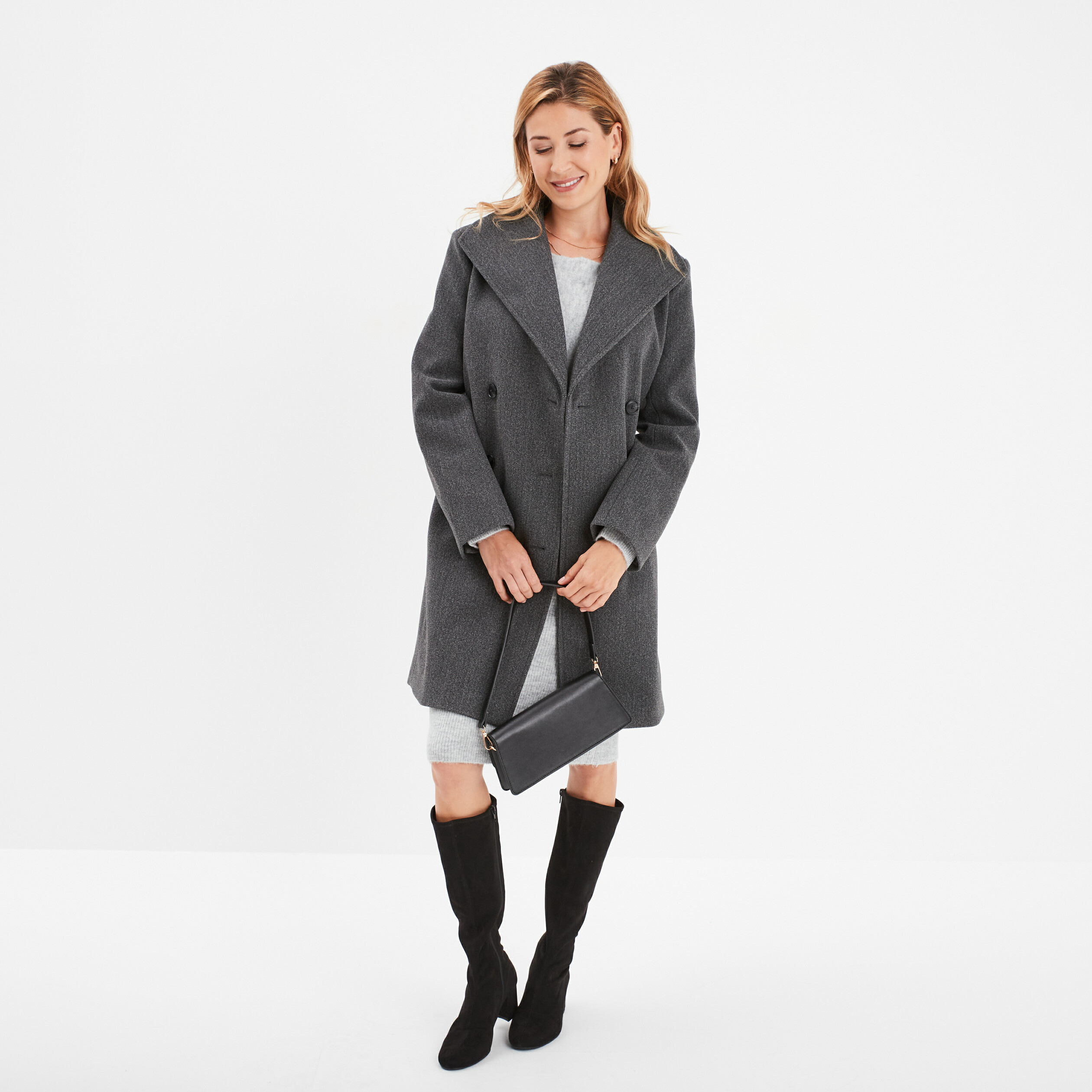 Manteau gris foncé femme sale