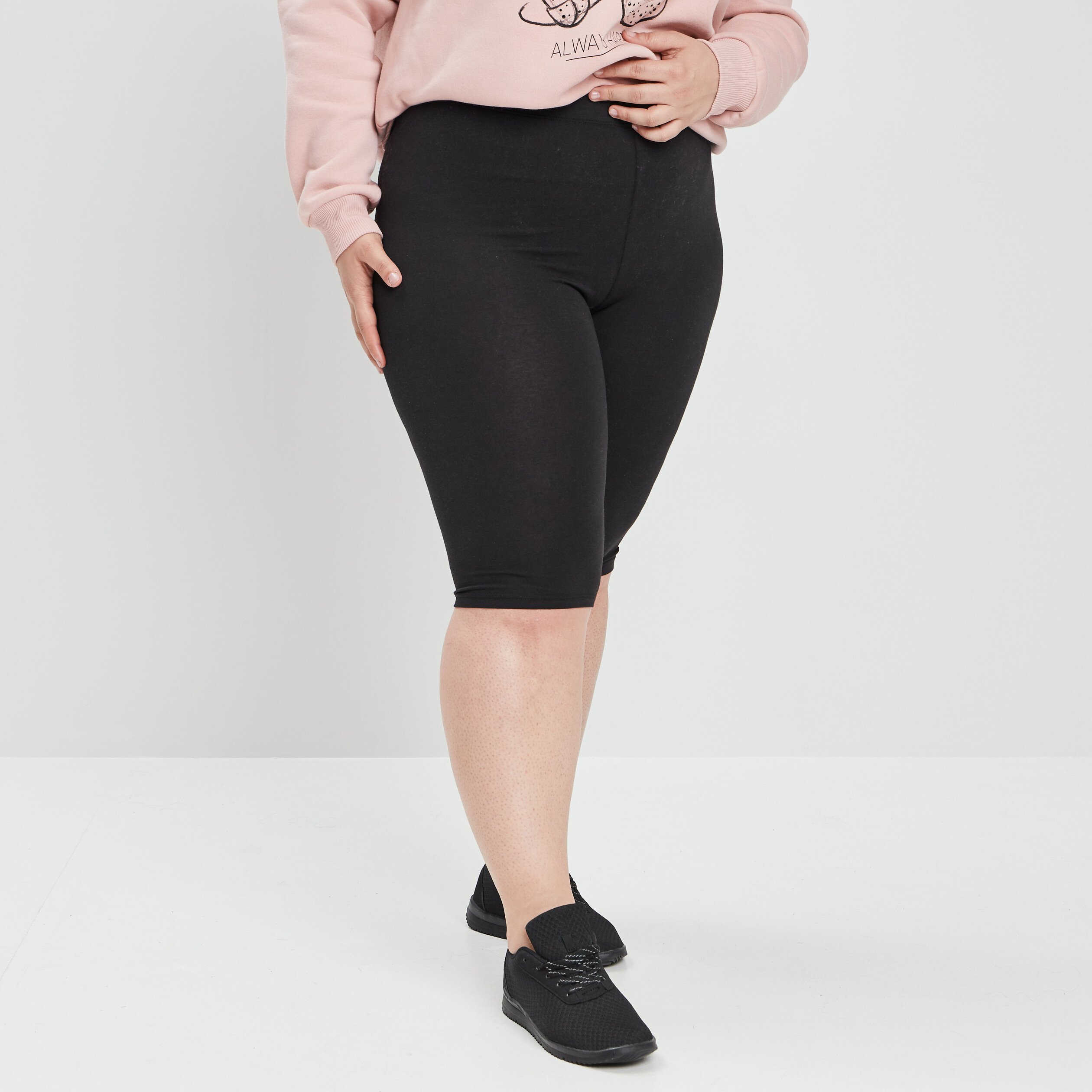 Legging court cycliste coton noir femme grande taille