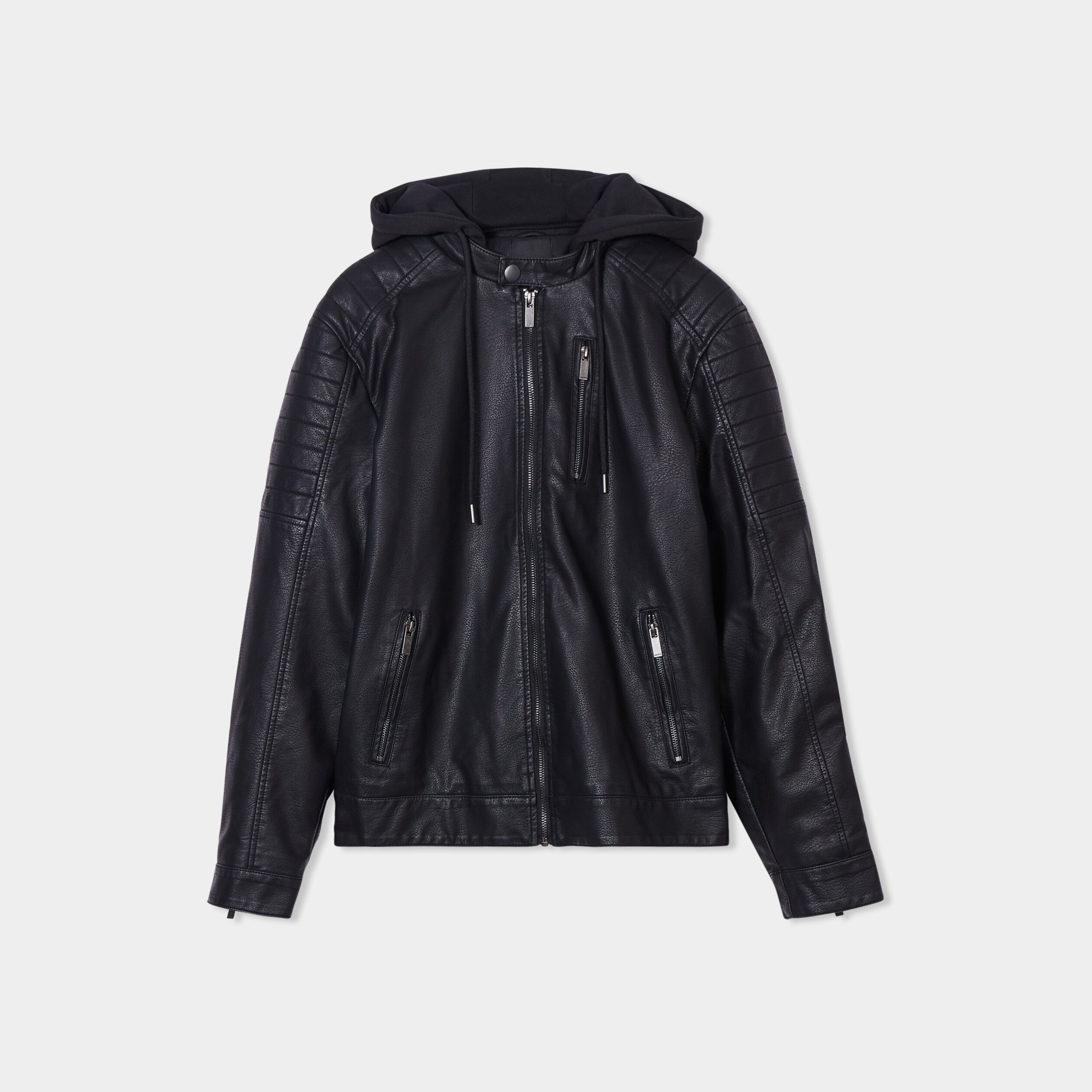 Veste biker a capuche amovible noir homme