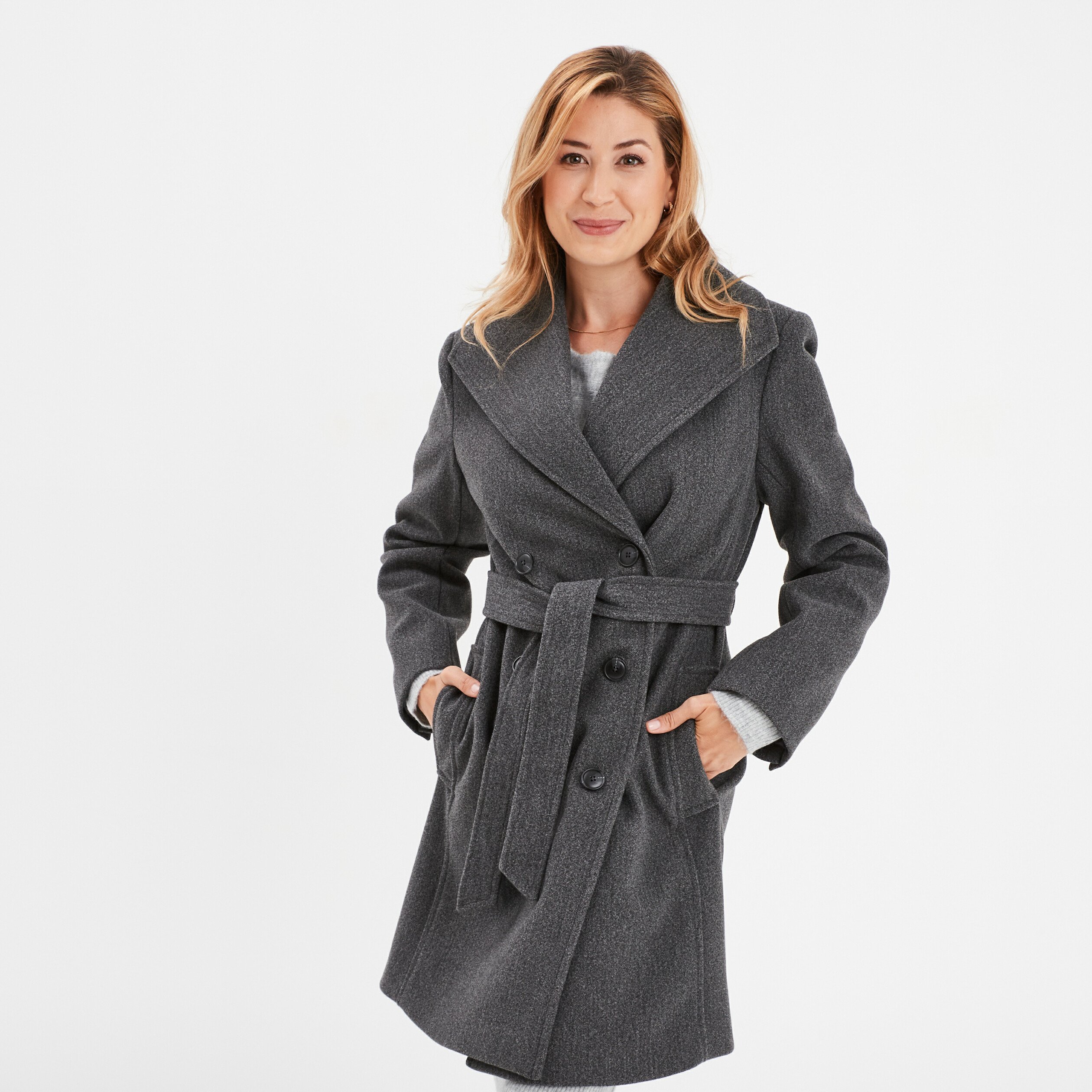 Manteau gris ceinture femme sale