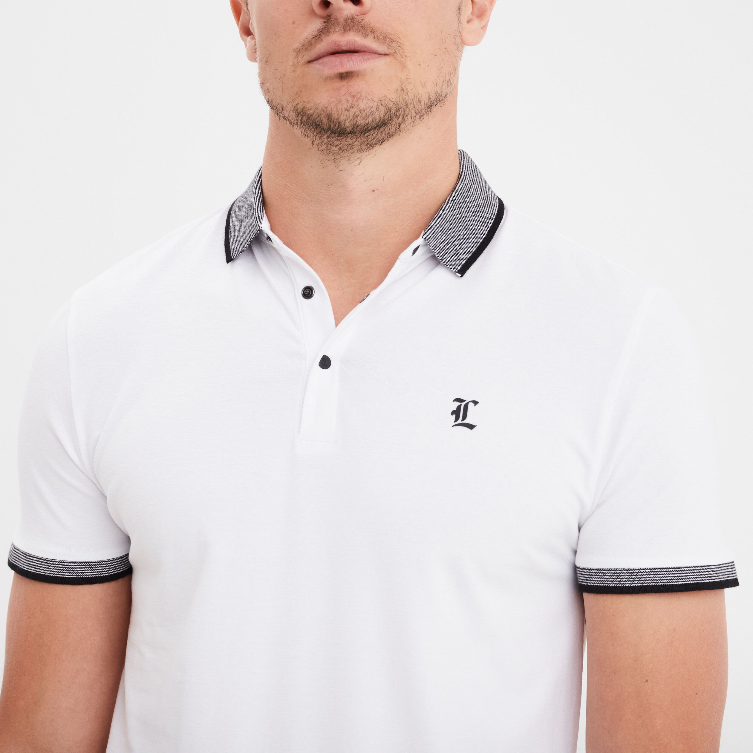 Polo coton ajuste manches courtes blanc homme