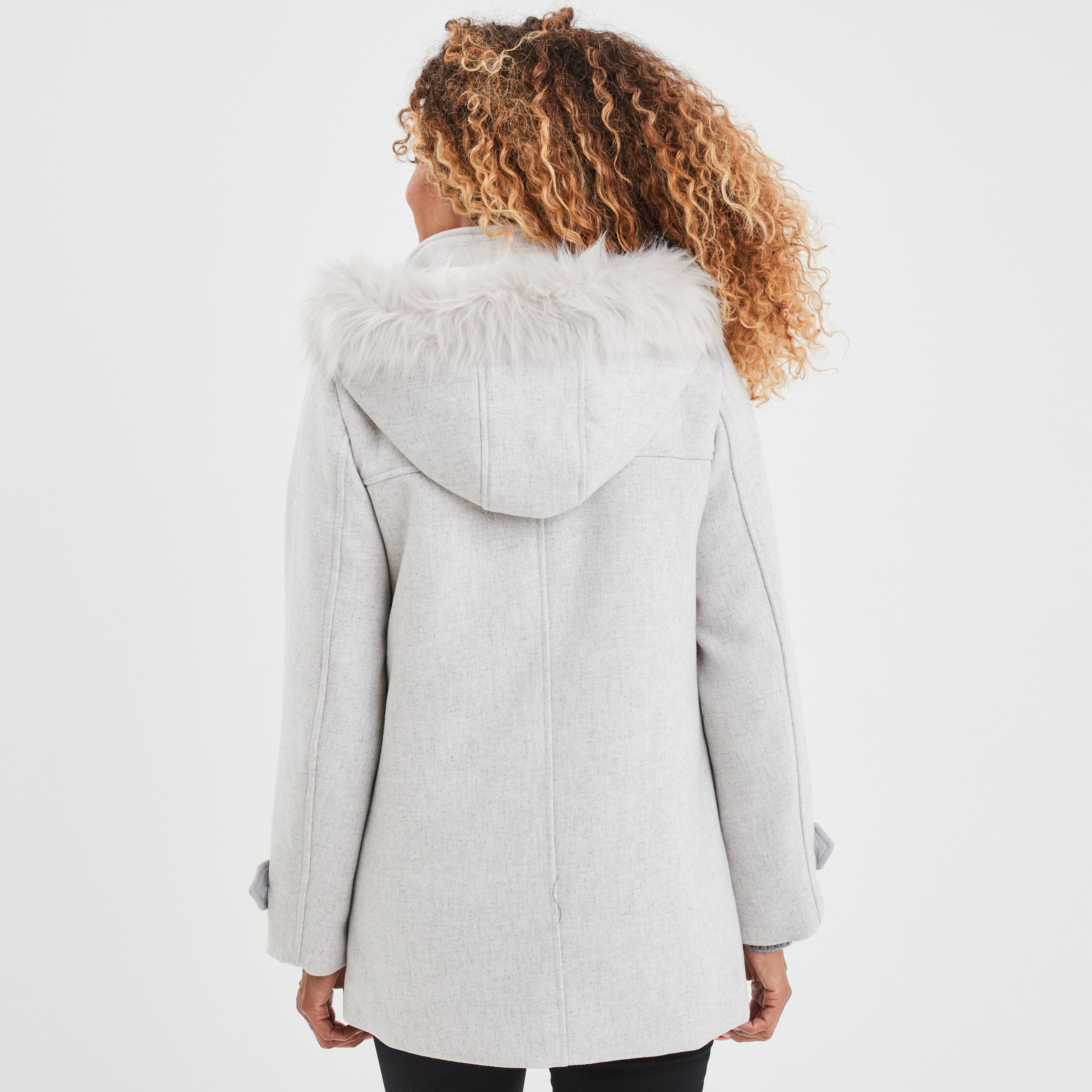 Manteau shops gris avec fourrure