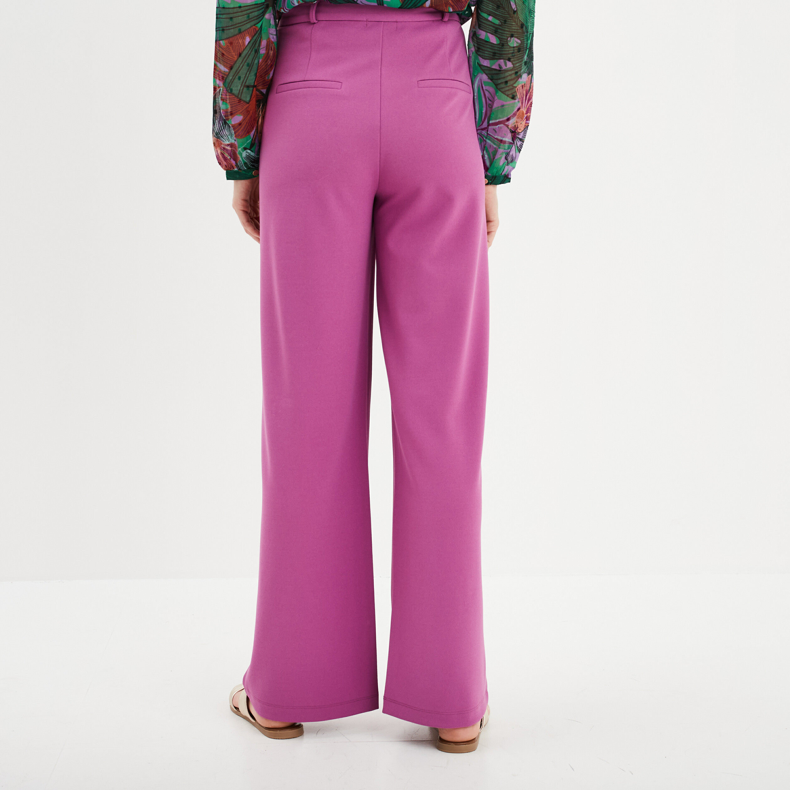 Pantalon large en crepe violet femme