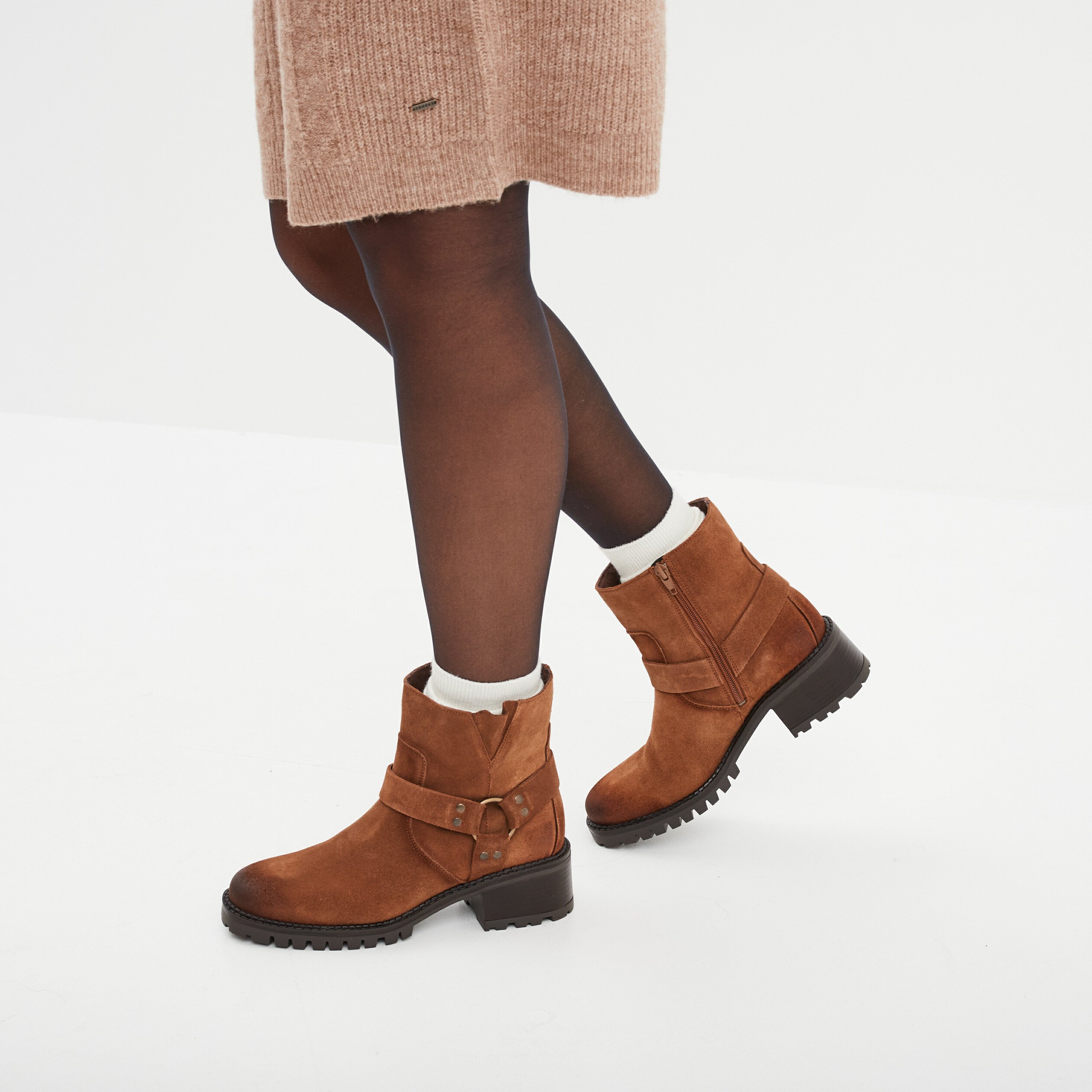 Bottines crantees en cuir Creeks marron femme