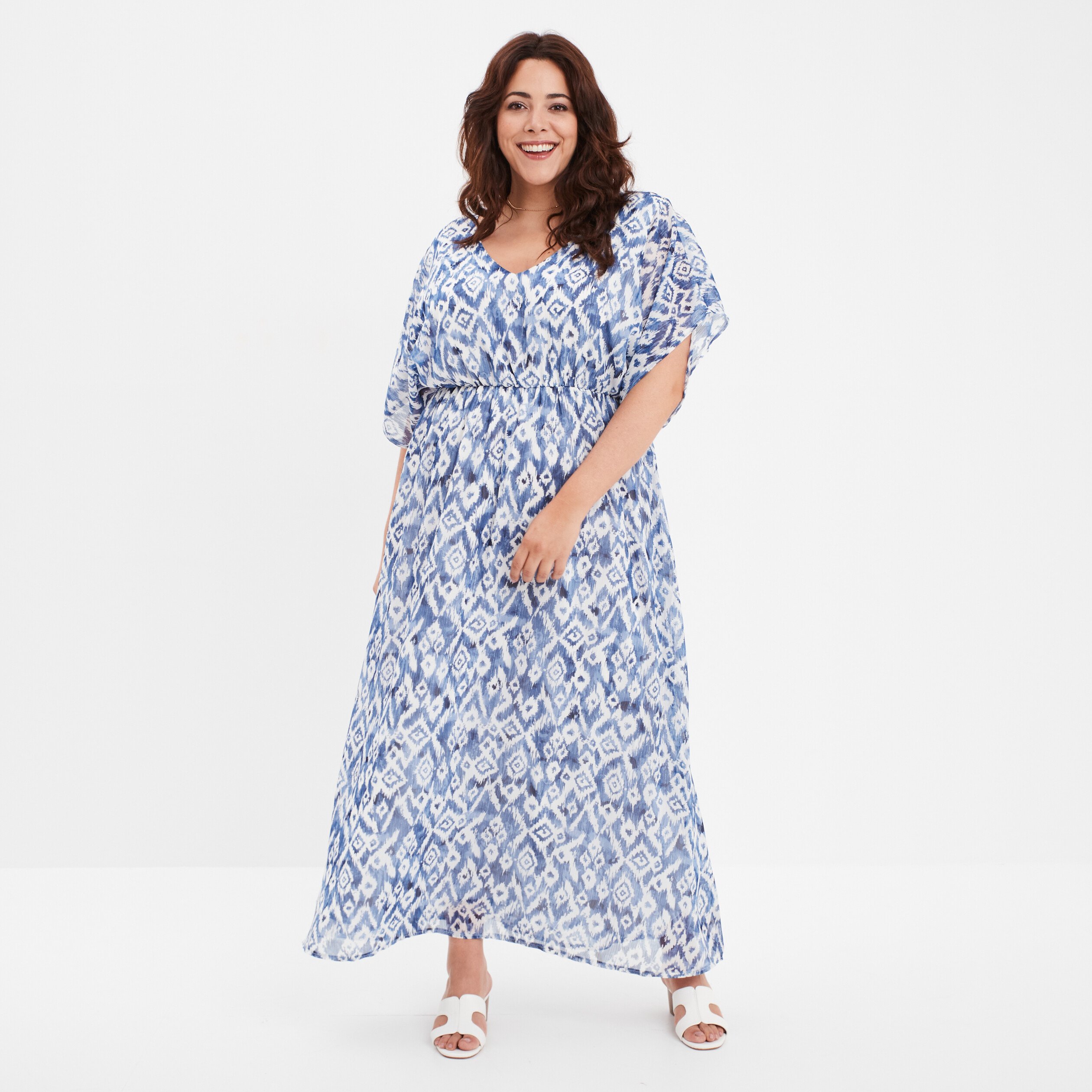 Robe longue evasee dos en V bleu electrique femme grande taille