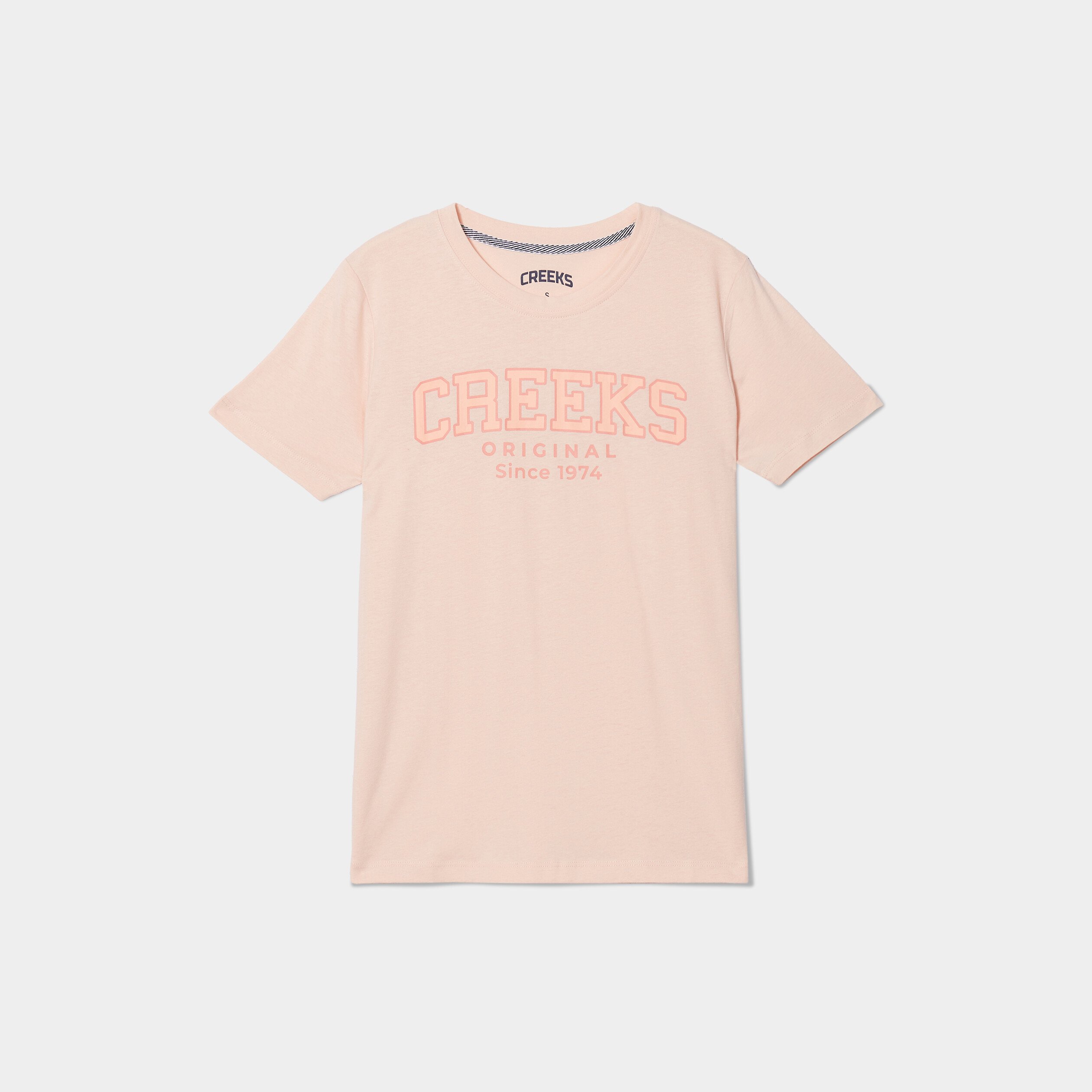 T shirt oversize col rond coton Creeks orange corail femme La Halle