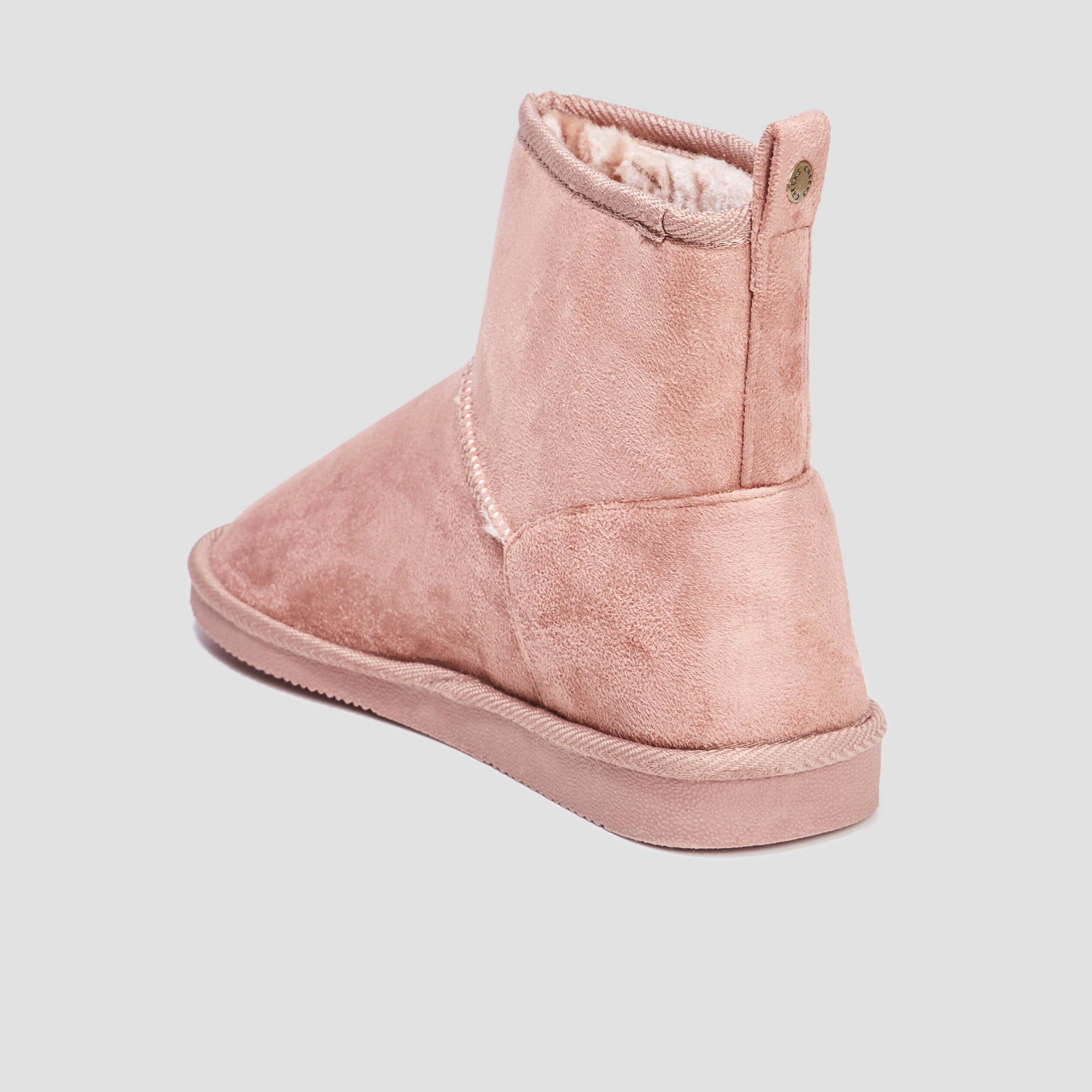 Bottines fourrees effet suedine rose femme