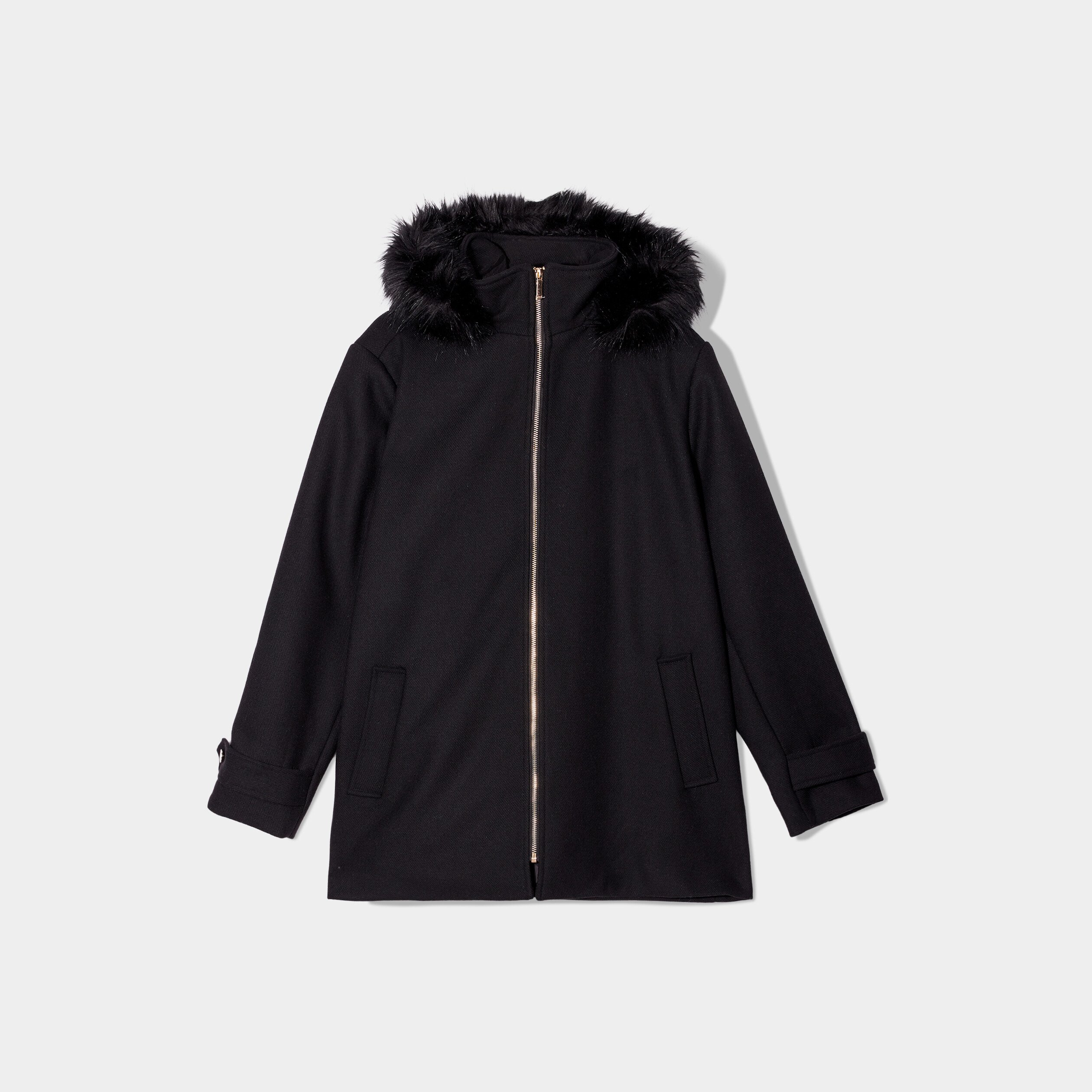 Manteau noir capuche fourrure hotsell