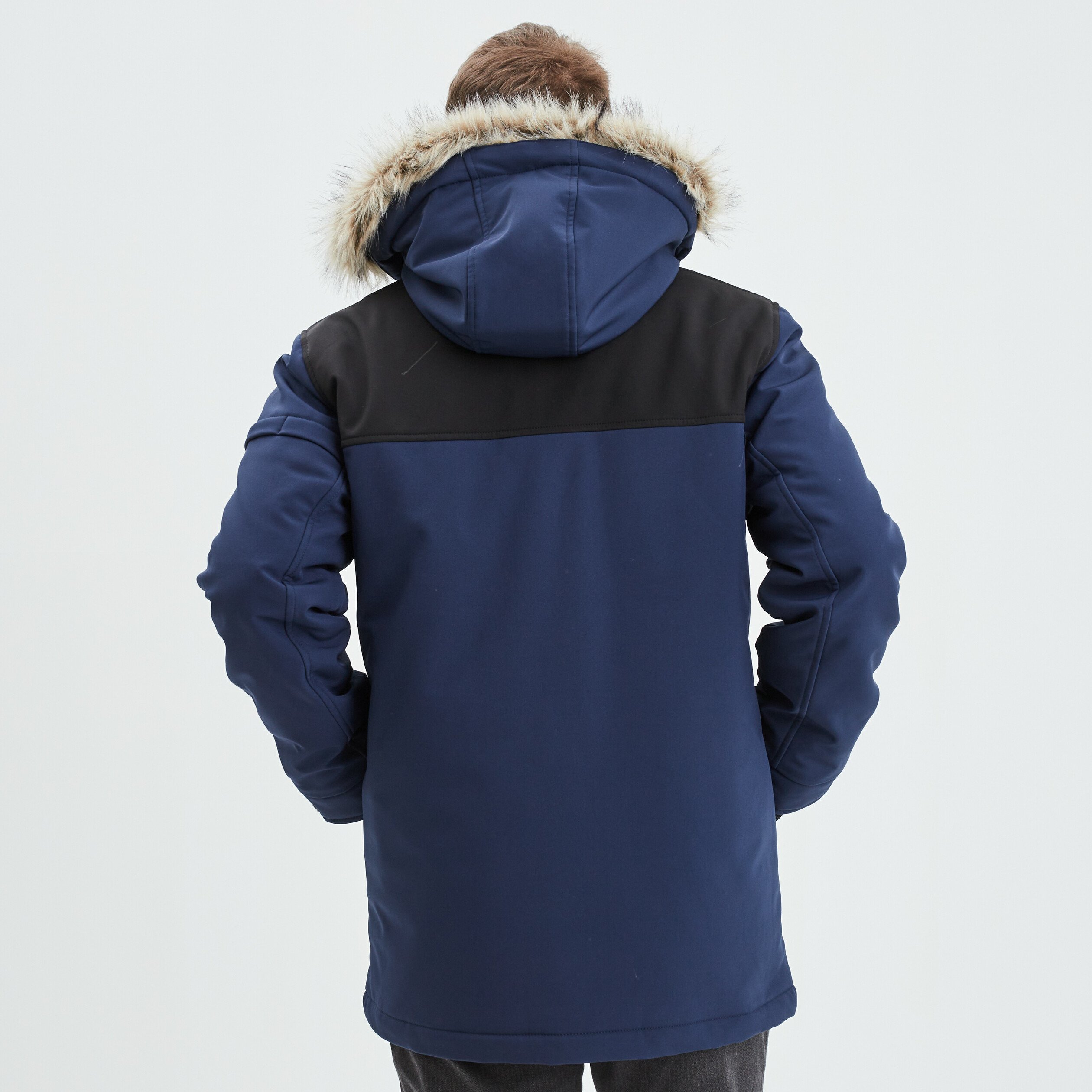 Parka avec capuche fourrure amovible bleu fonce homme La Halle