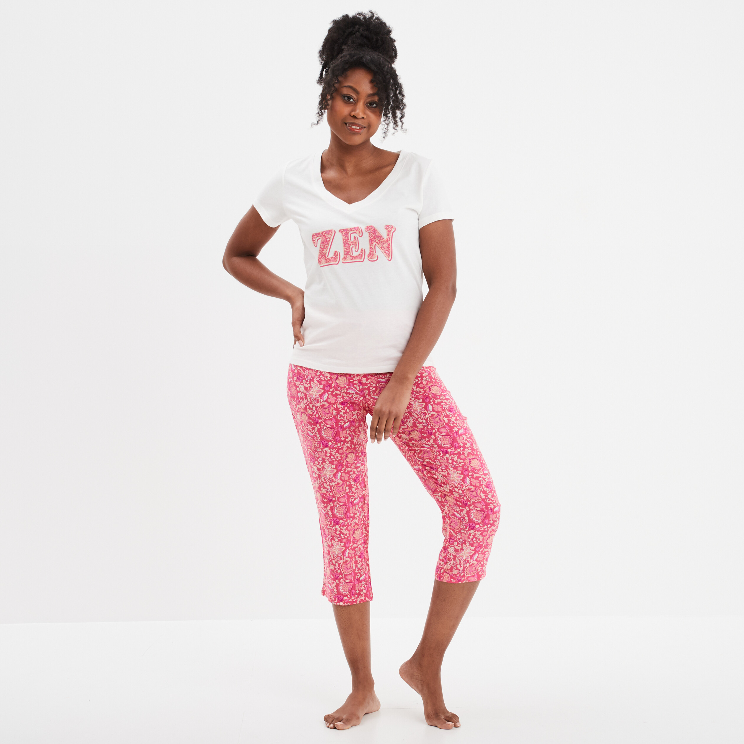 Ensemble pyjama corsaire et t shirt rose fushia femme