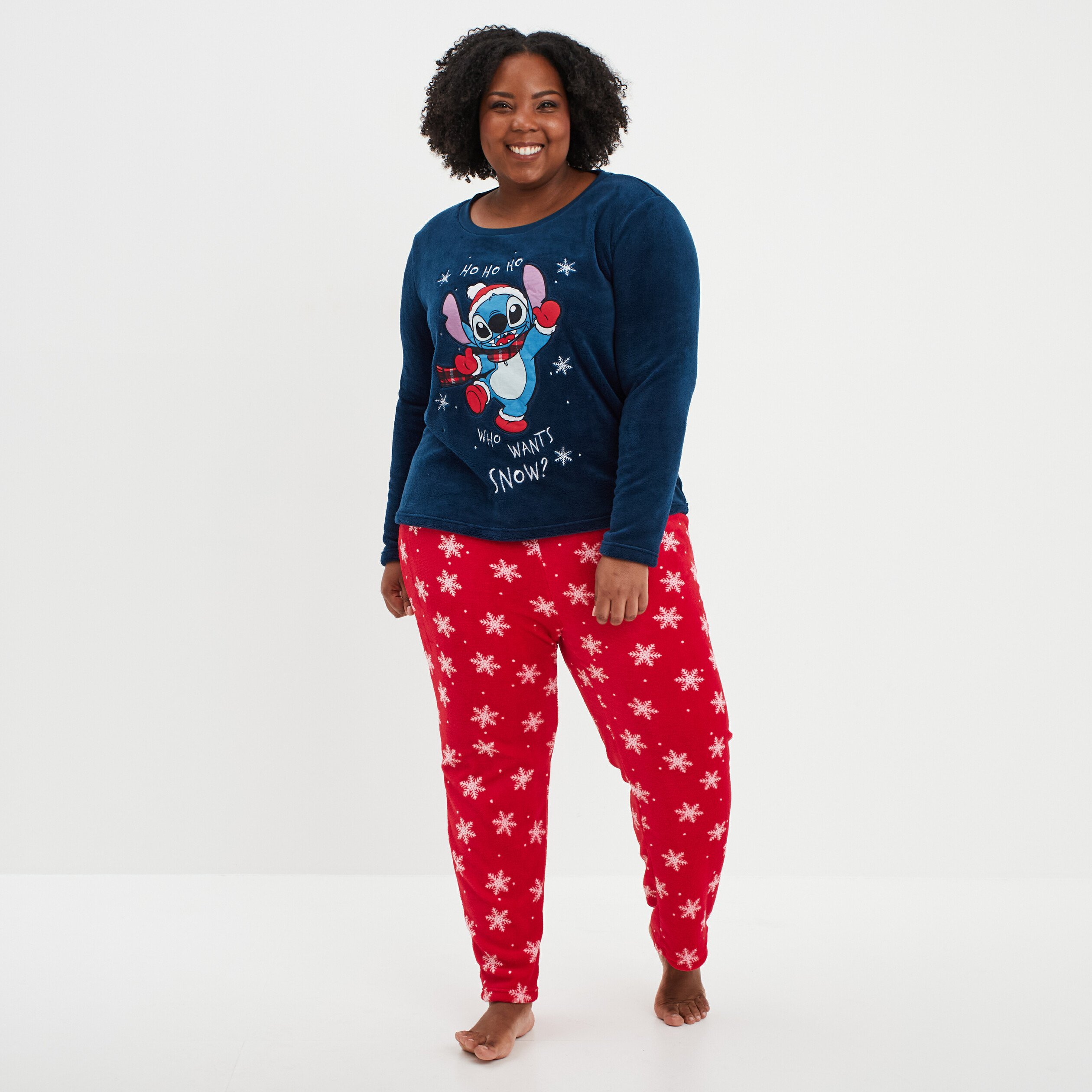 Ensemble pyjama velours Noel Stitch bleu marine femme grande taille La Halle