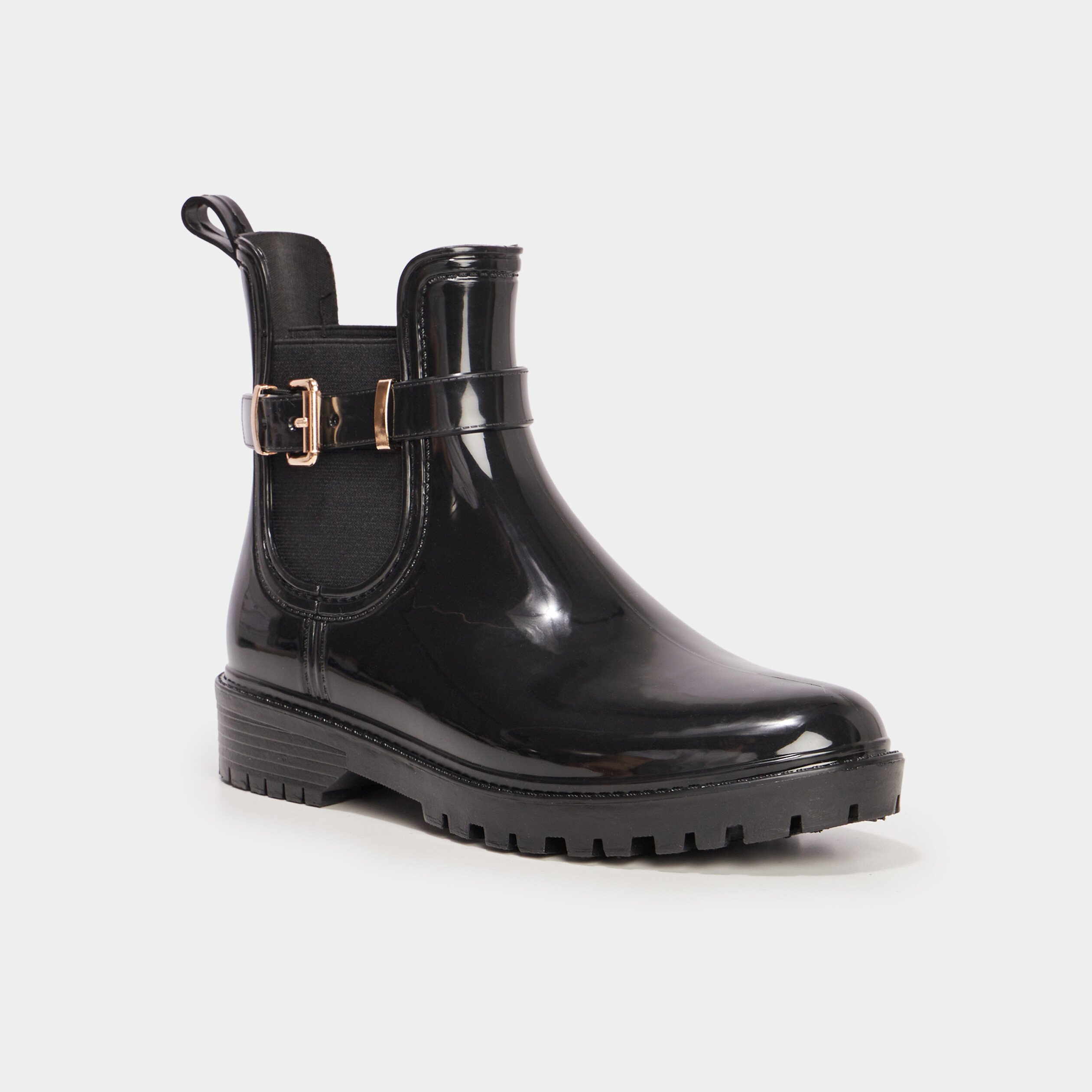 Bottines de pluie chelsea avec boucles noir femme