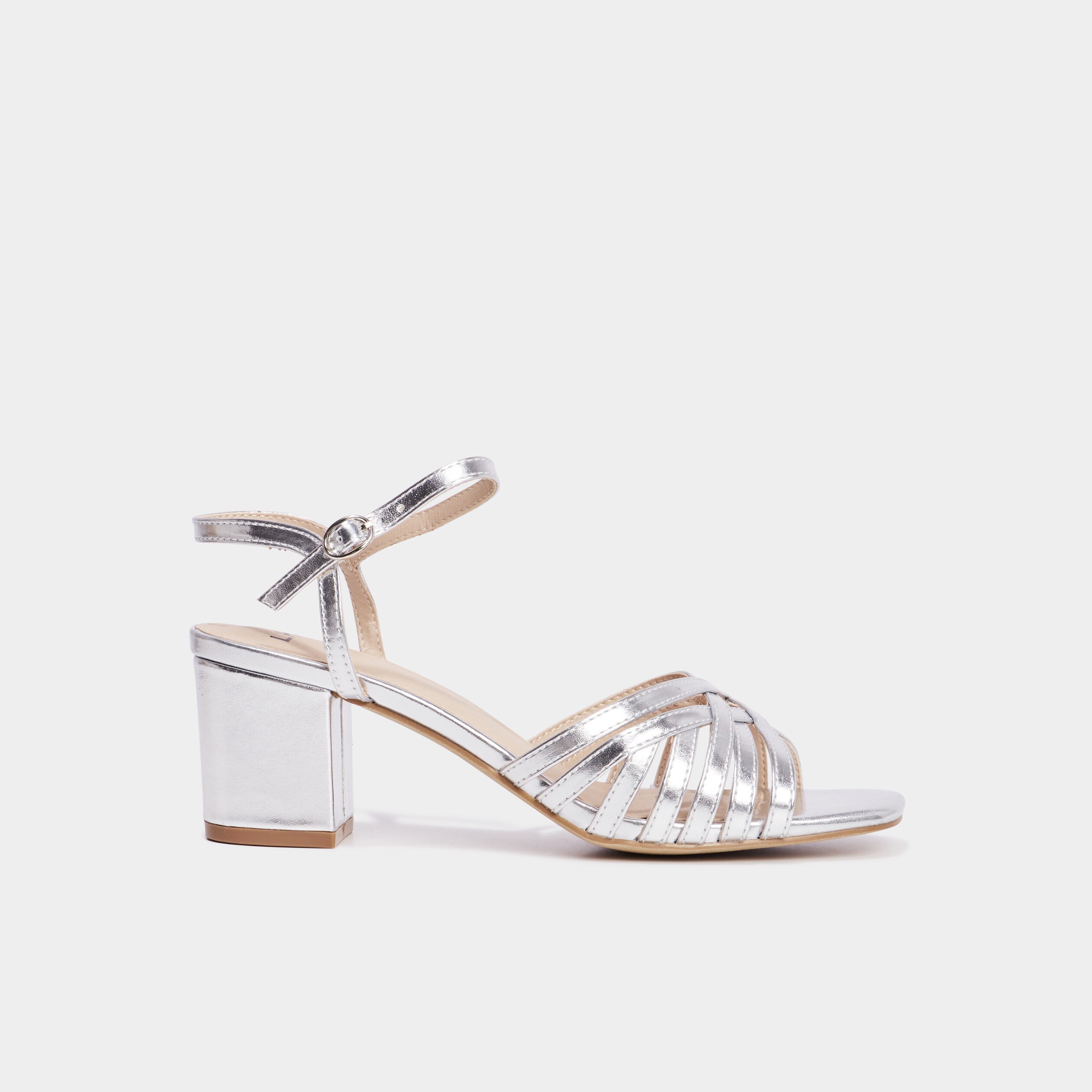 Sandales a talons metallisees gris argent femme