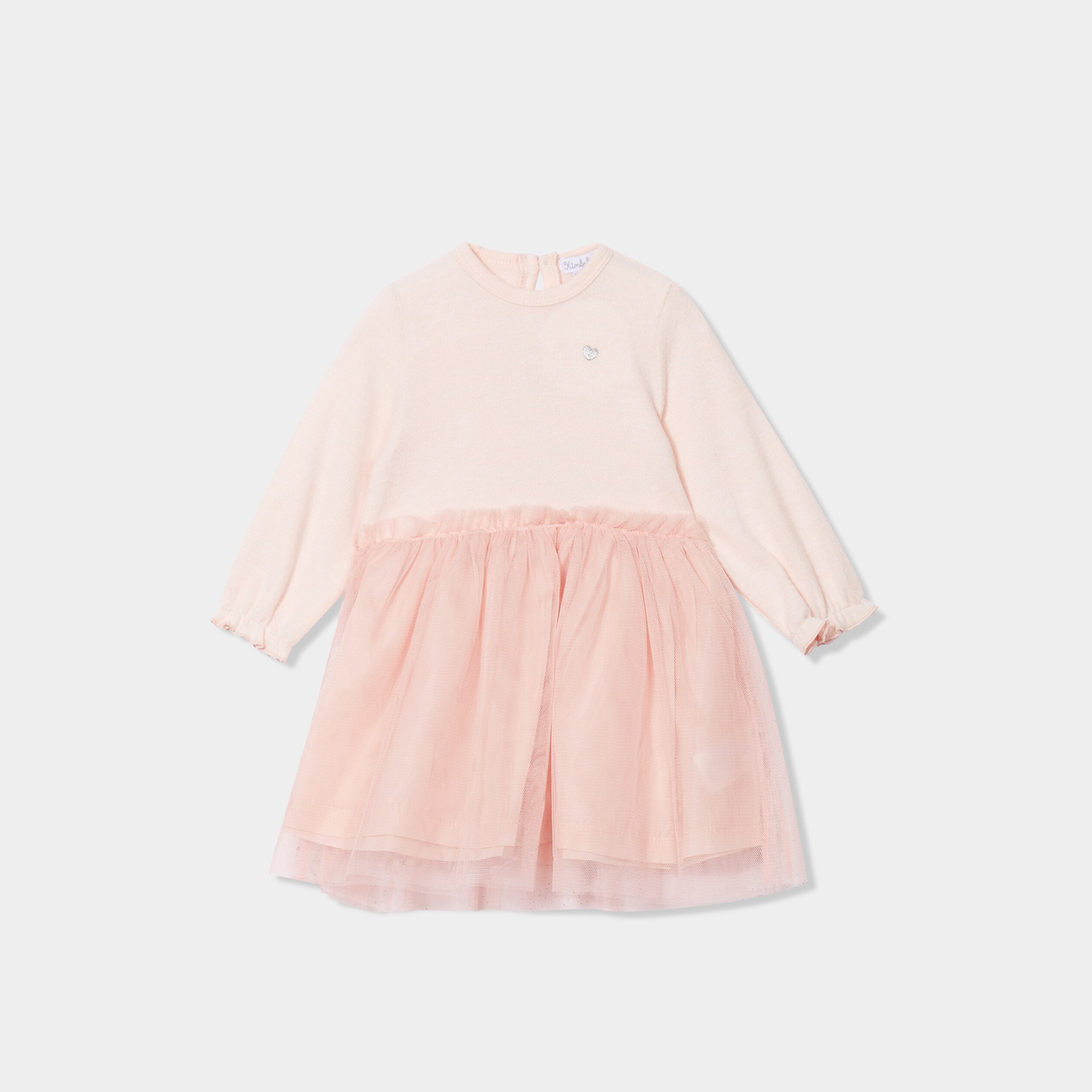 Robe bas en tulle manches longues vieux rose bebe fille