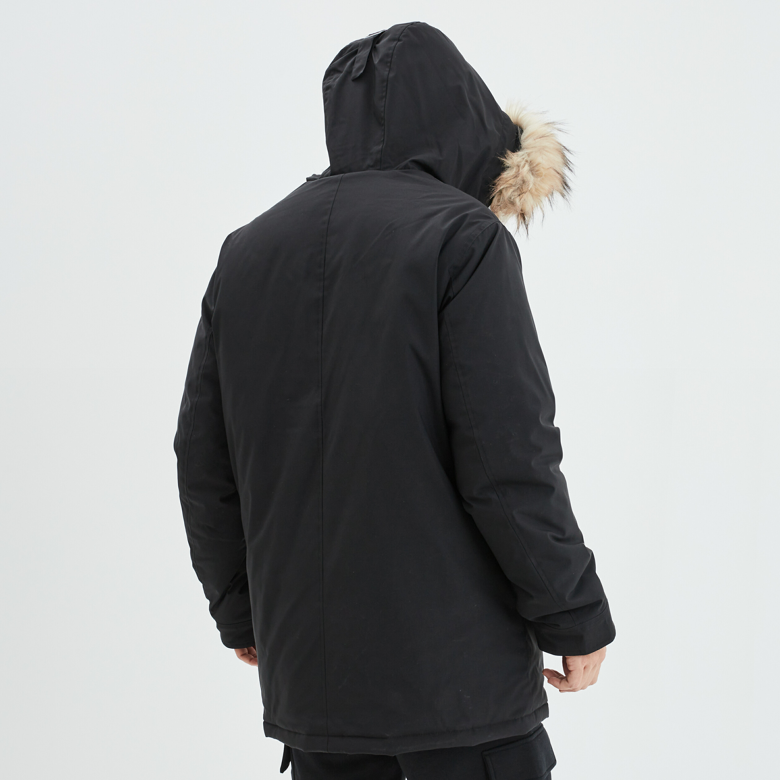 Parka avec capuche fourrure amovible noir homme La Halle