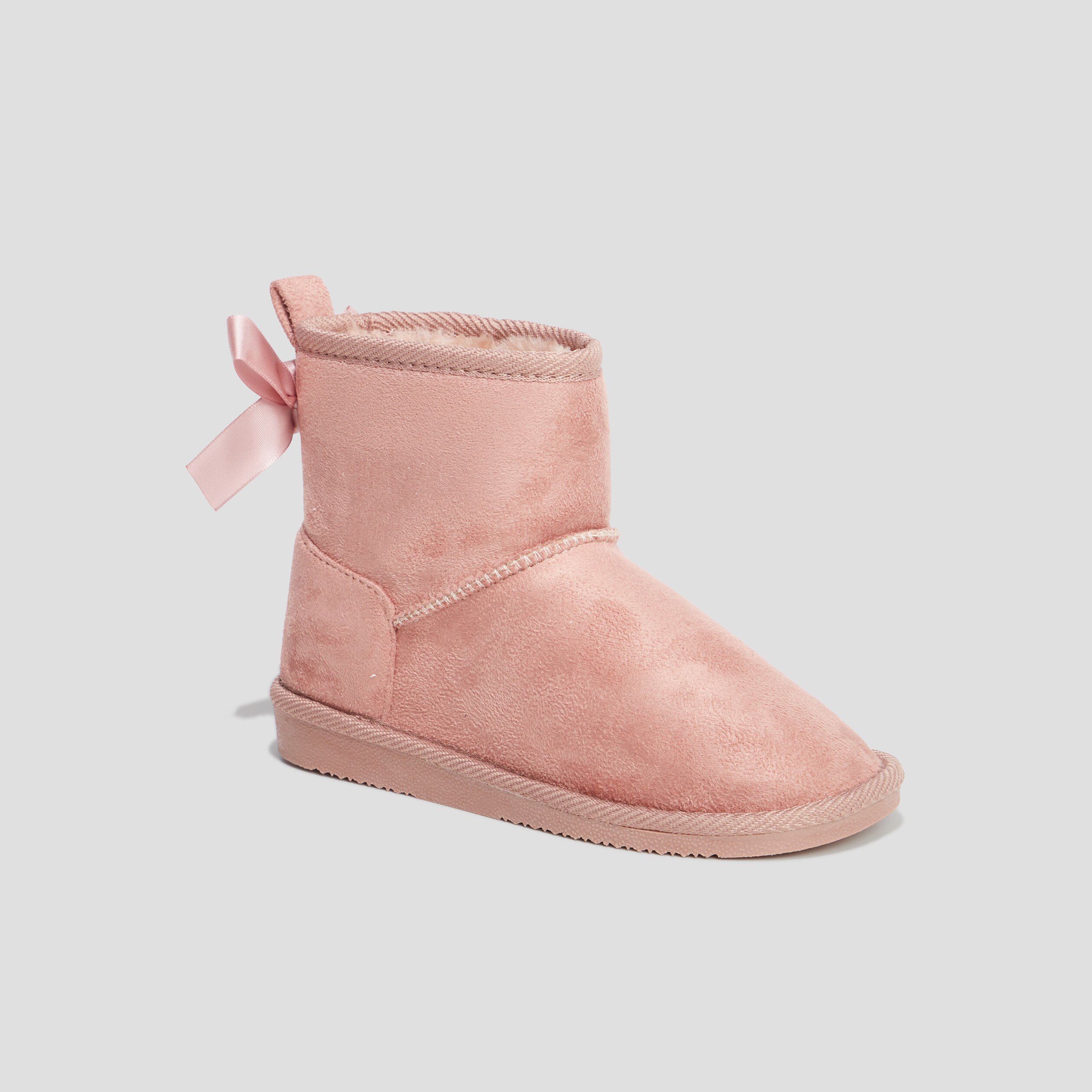 Bottines fourrees noeud effet satin rose fille