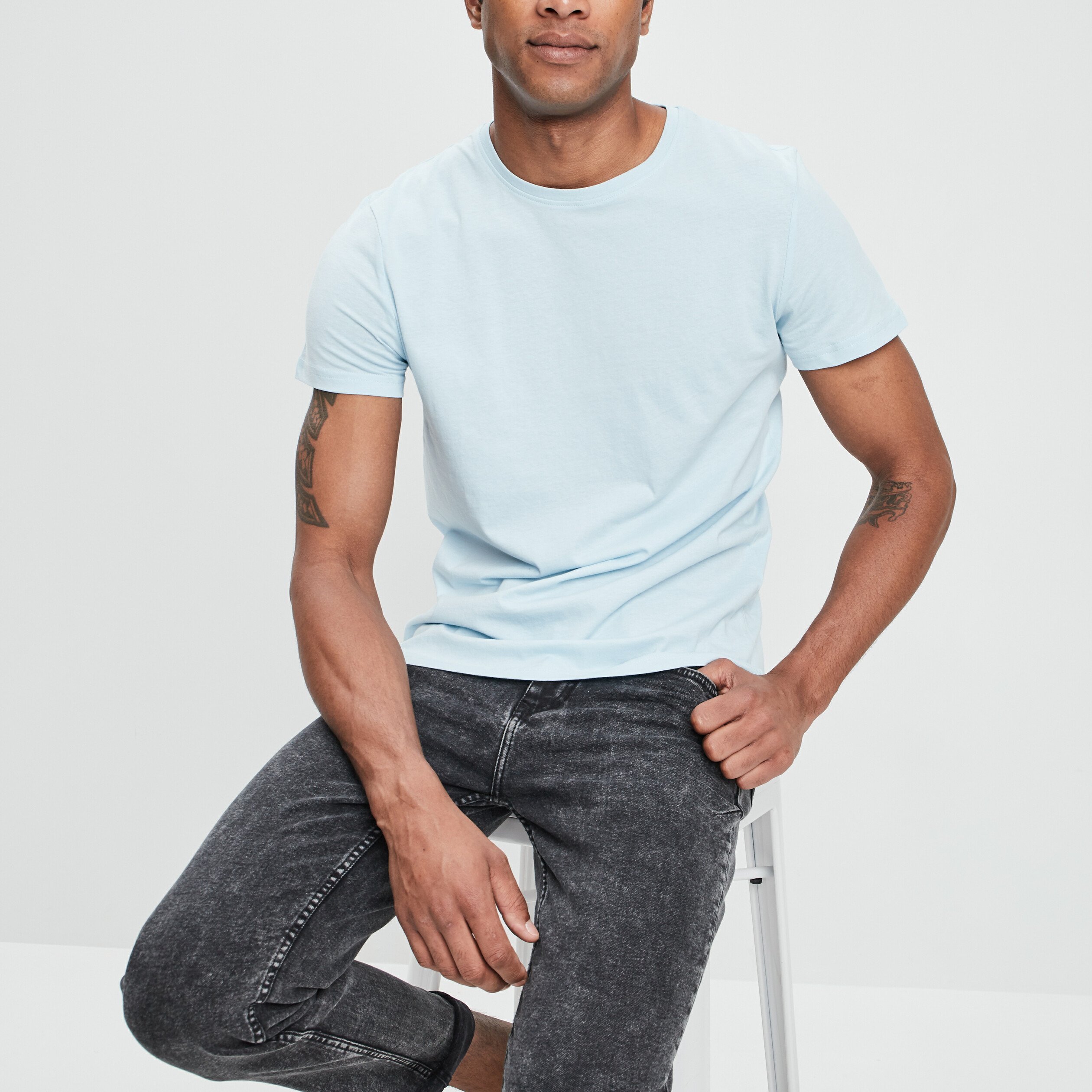 T shirt en coton manches courtes bleu turquoise homme La Halle