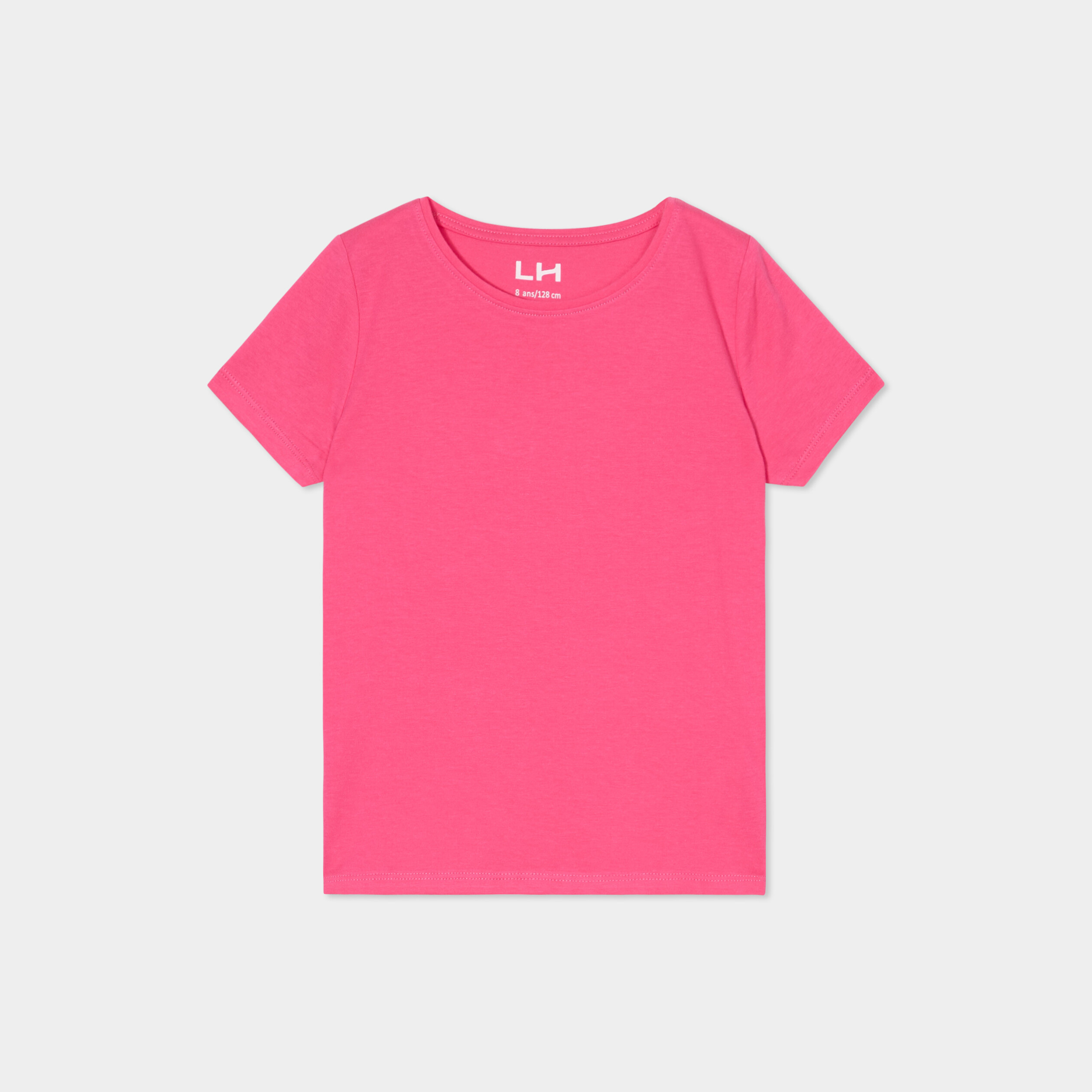 T shirt manches courtes en coton rose fushia fille