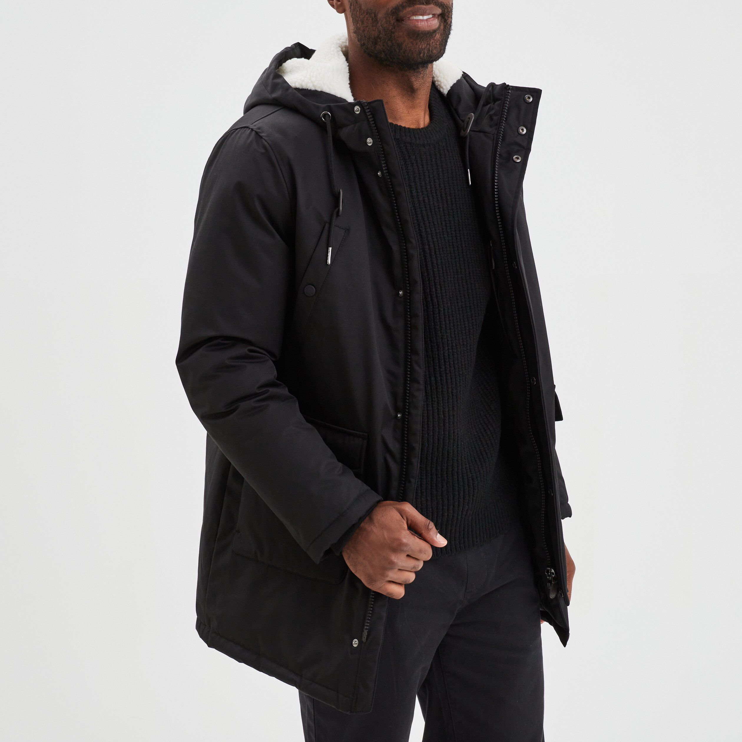 Parka mi longue doublee a capuche noir homme