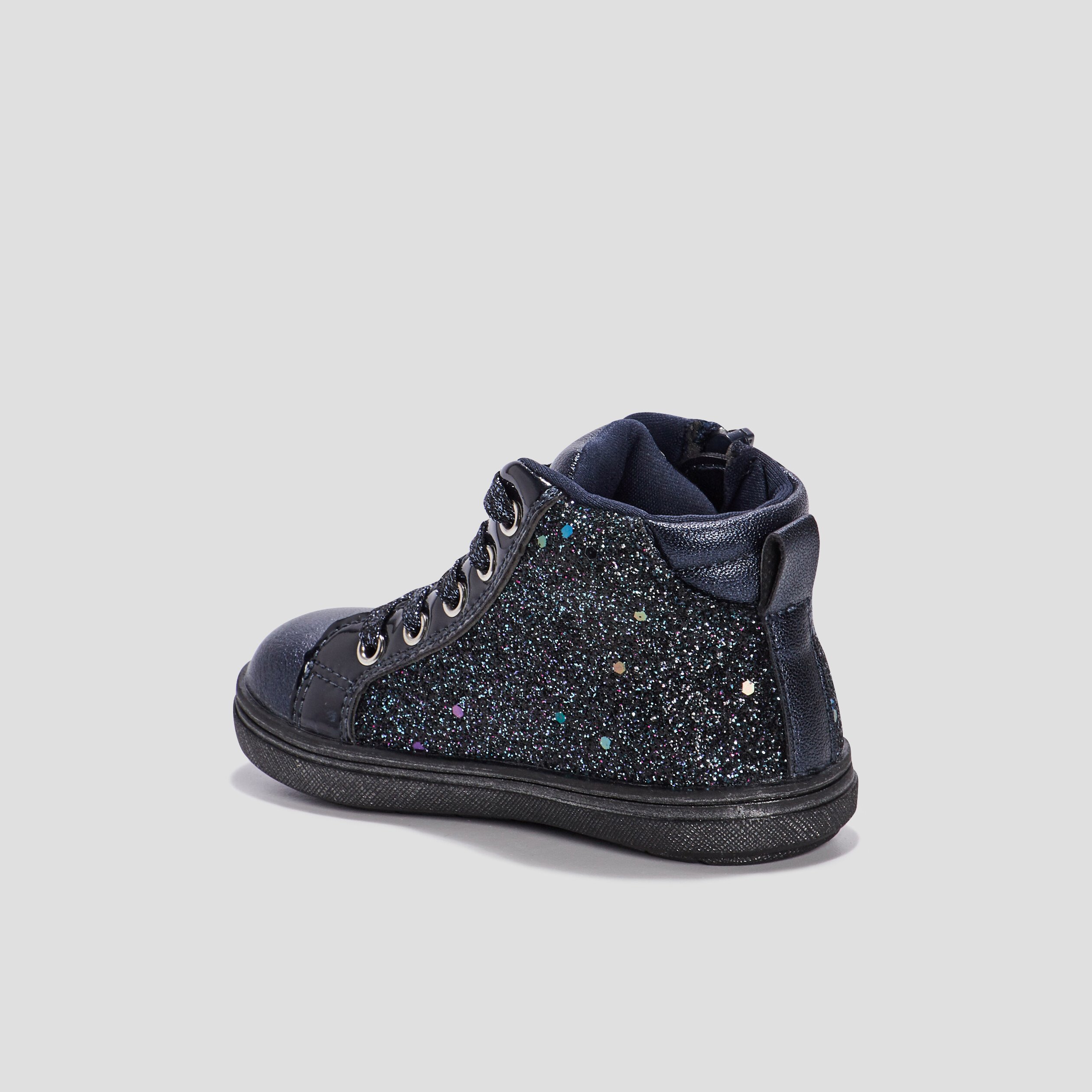 Baskets montantes a paillettes zippees bleu bebe fille