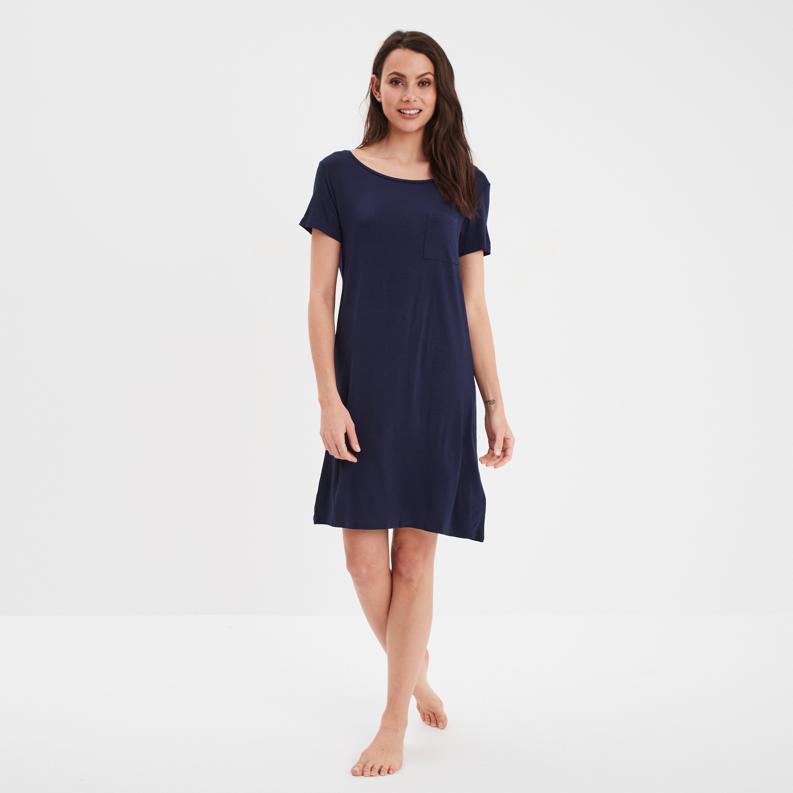 Chemise de nuit manches courtes bleu marine femme