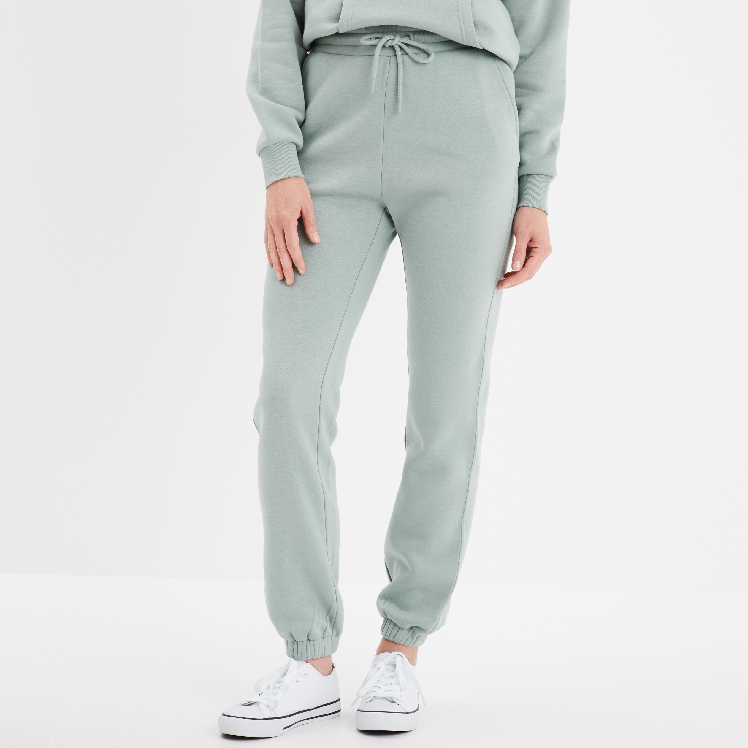 Pantalon jogging droit molleton vert pastel femme