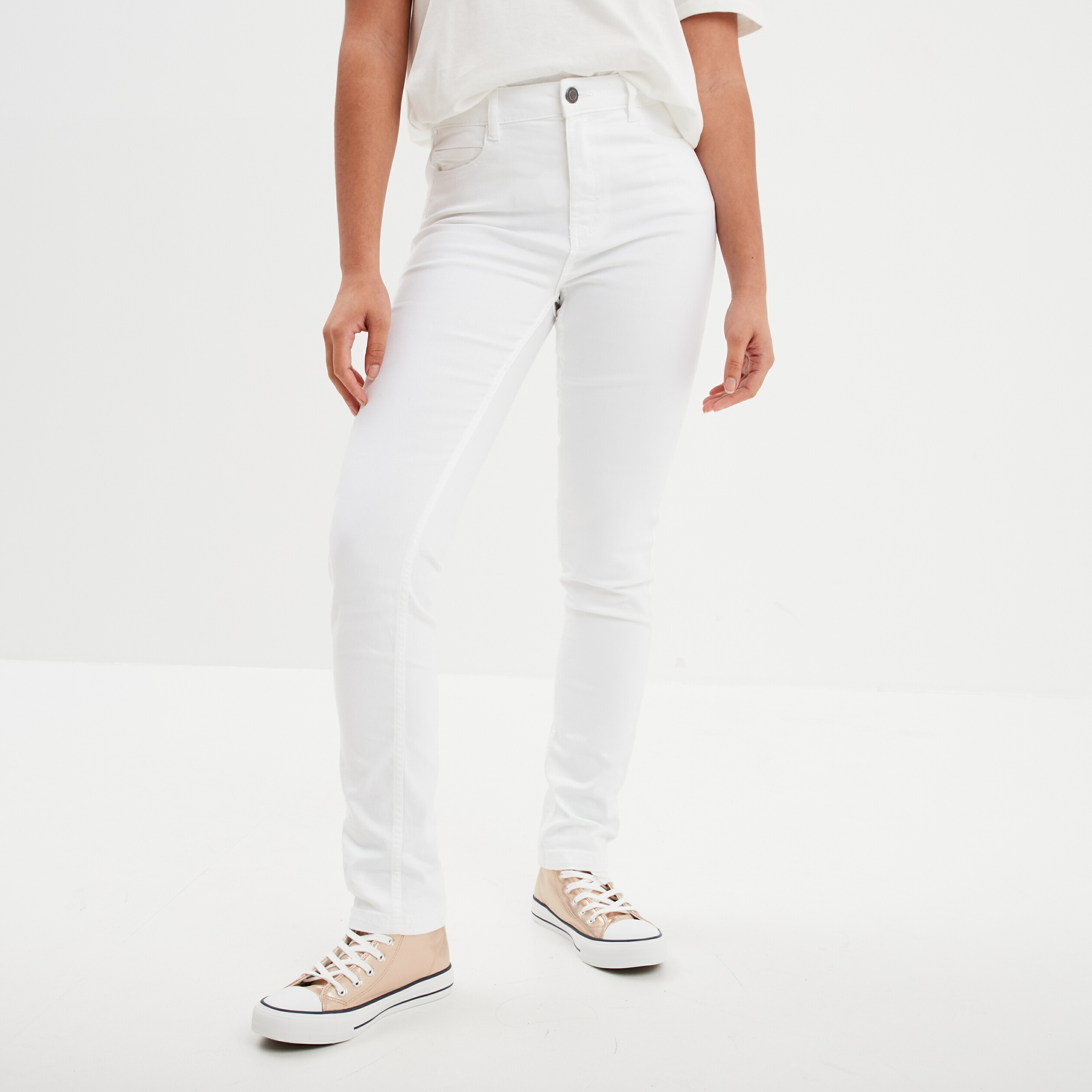 Pantalon slim taille standard blanc femme La Halle