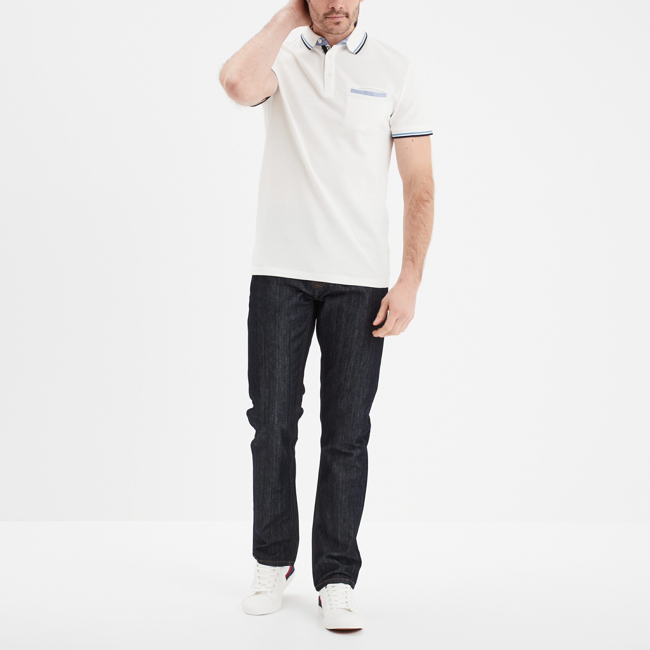 Polo luxe homme à manches courtes coton blanc → GENTLESON Taille M