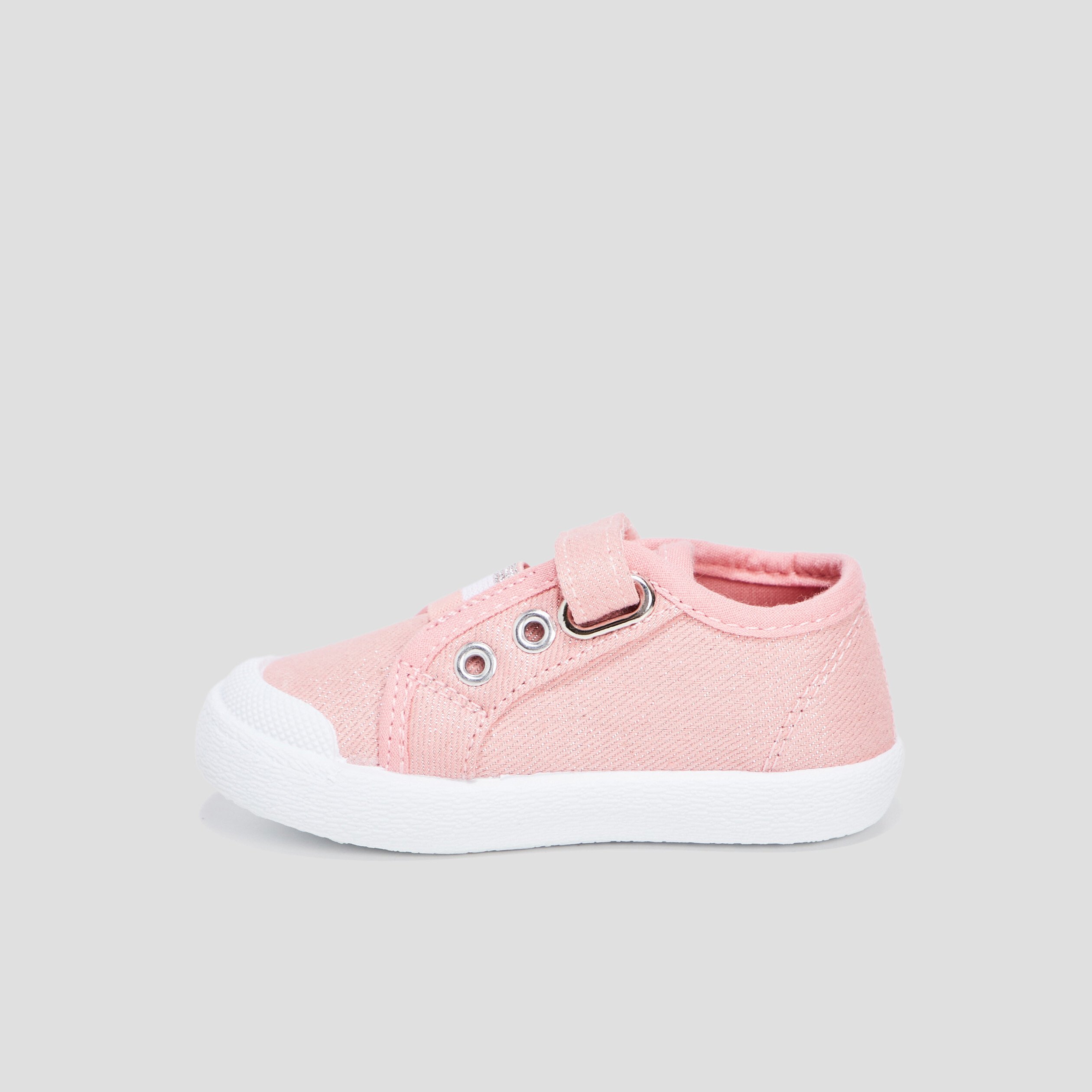 Tennis en toile a scratchs rose bebe fille