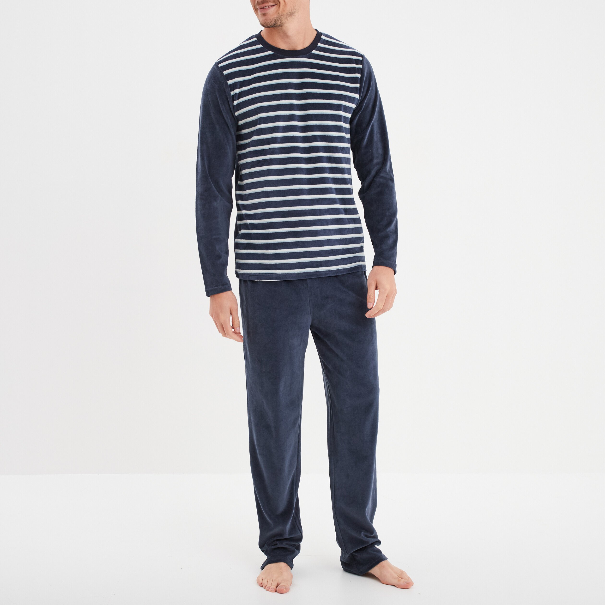 Ensemble pyjama velours 2 pieces bleu homme La Halle