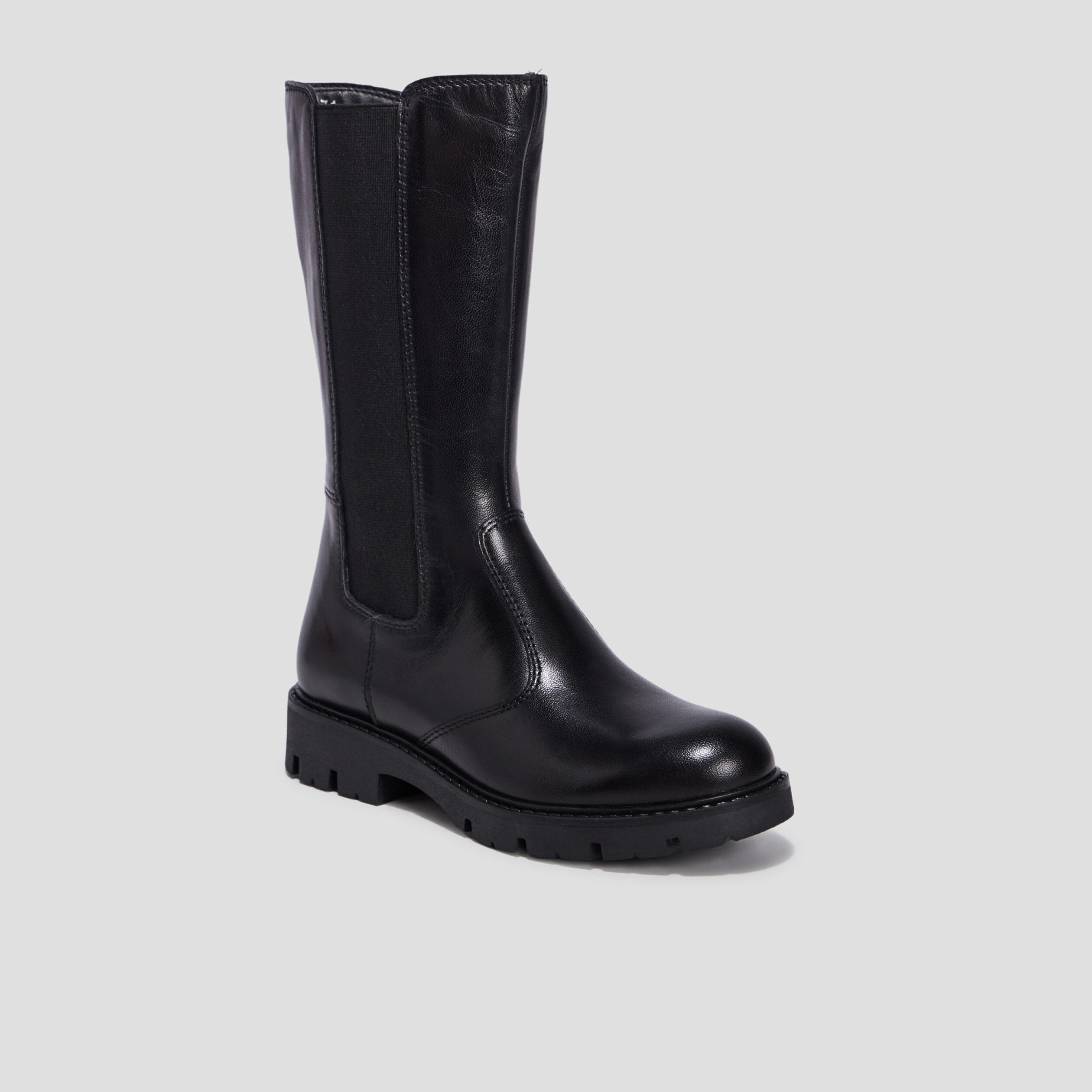 Bottes crantees zippees en cuir noir fille