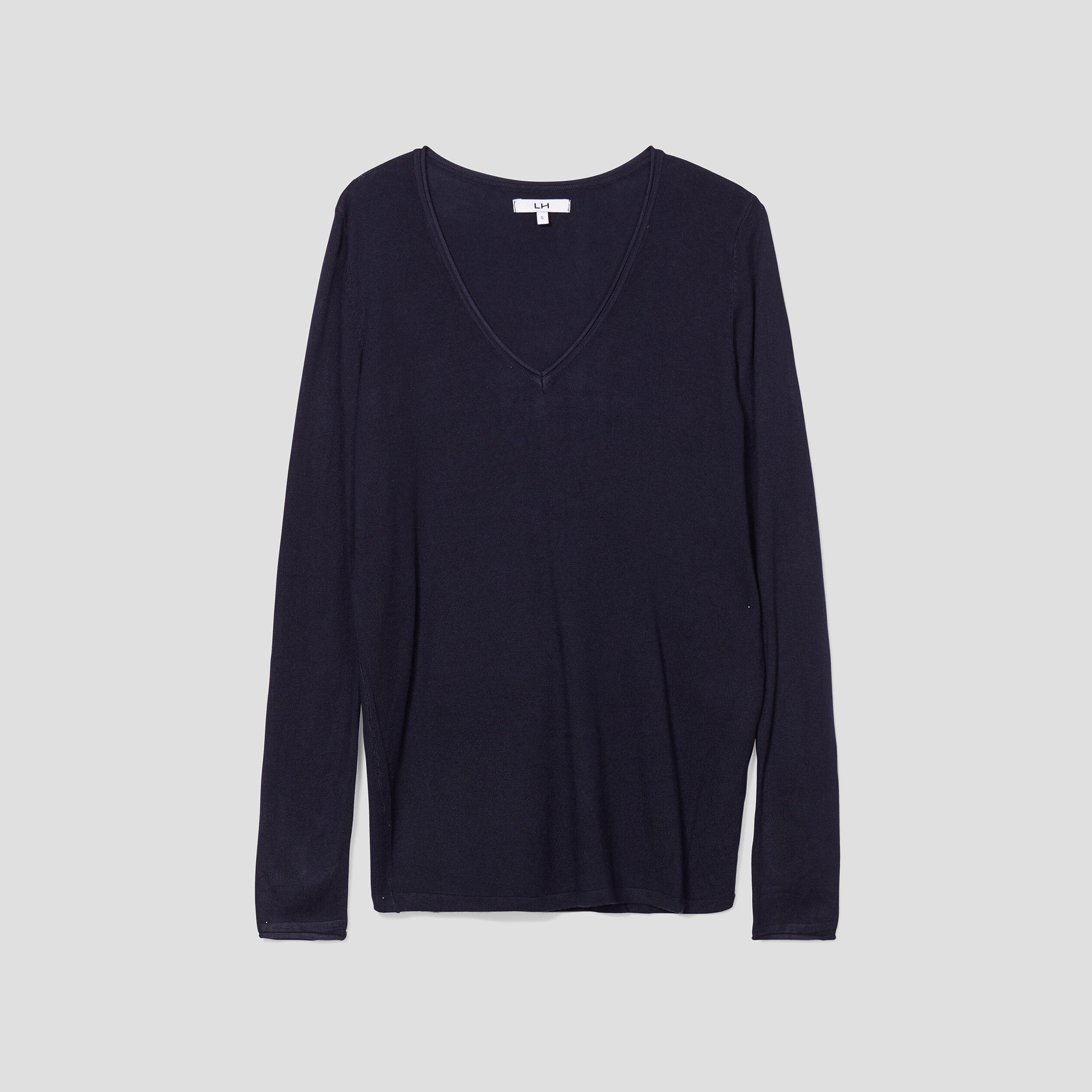 Pull ajuste avec col en V bleu marine femme